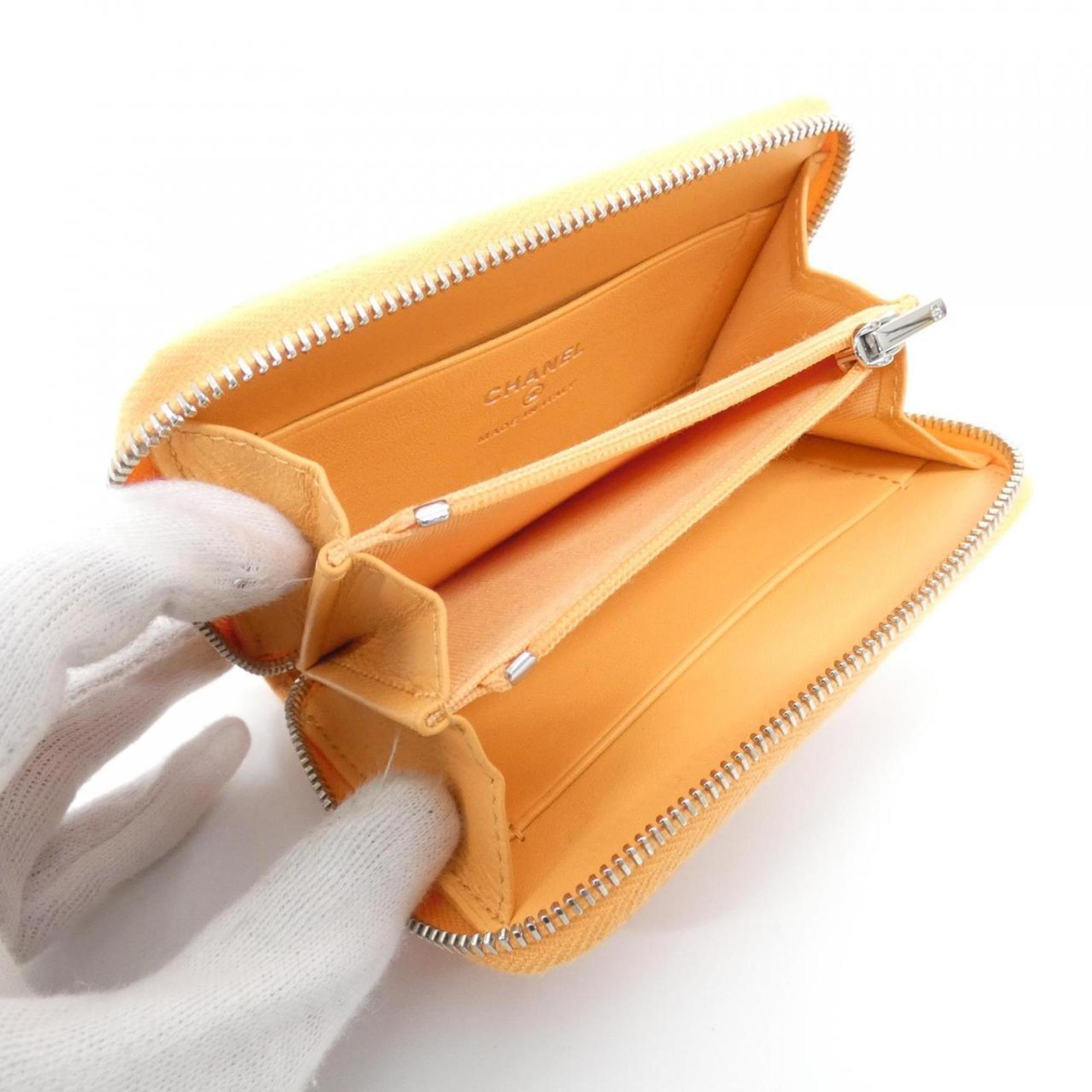 Chanel Orange Leather Coin Purse/Coin Case (Pre-Owned)