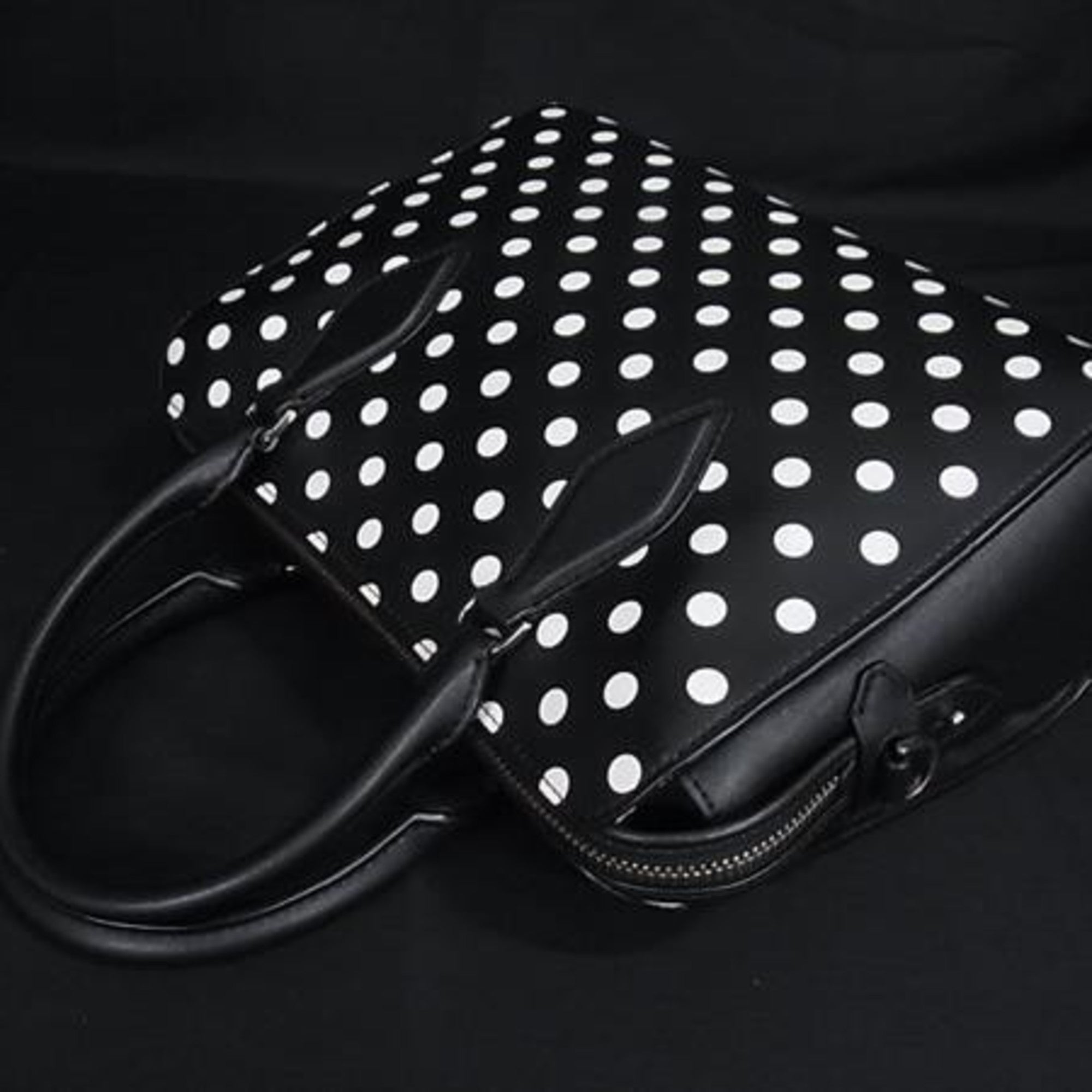 Kate Spade Black White Leather Handbag Shoulder Bag Tote Bag (Pre-Owned)