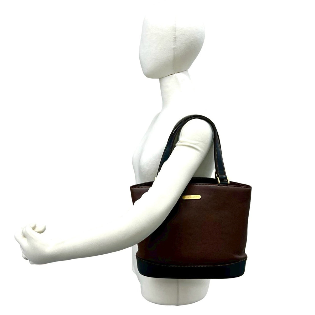Burberry Black Brown Leather Handbag Tote Bag (Pre-Owned)