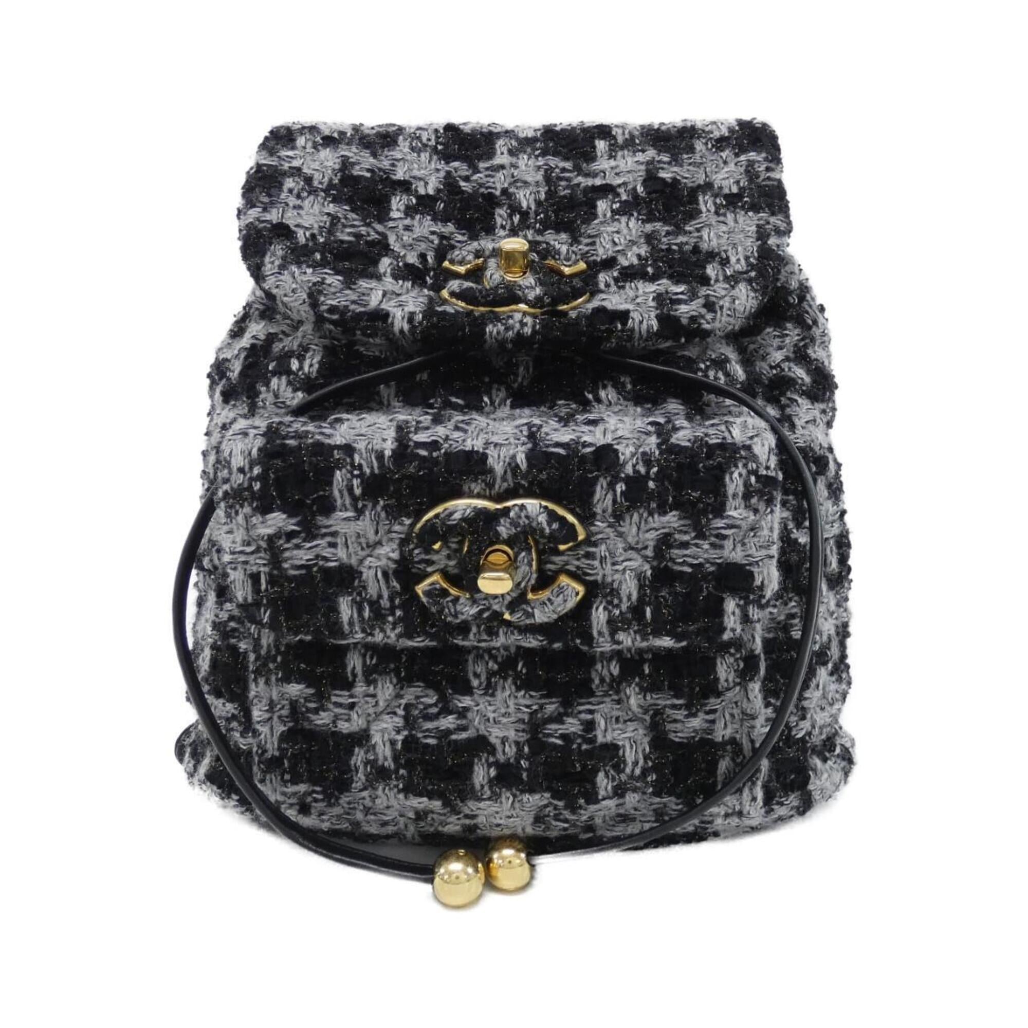 Chanel Black Gray Wool Tweed Backpack (Pre-Owned)
