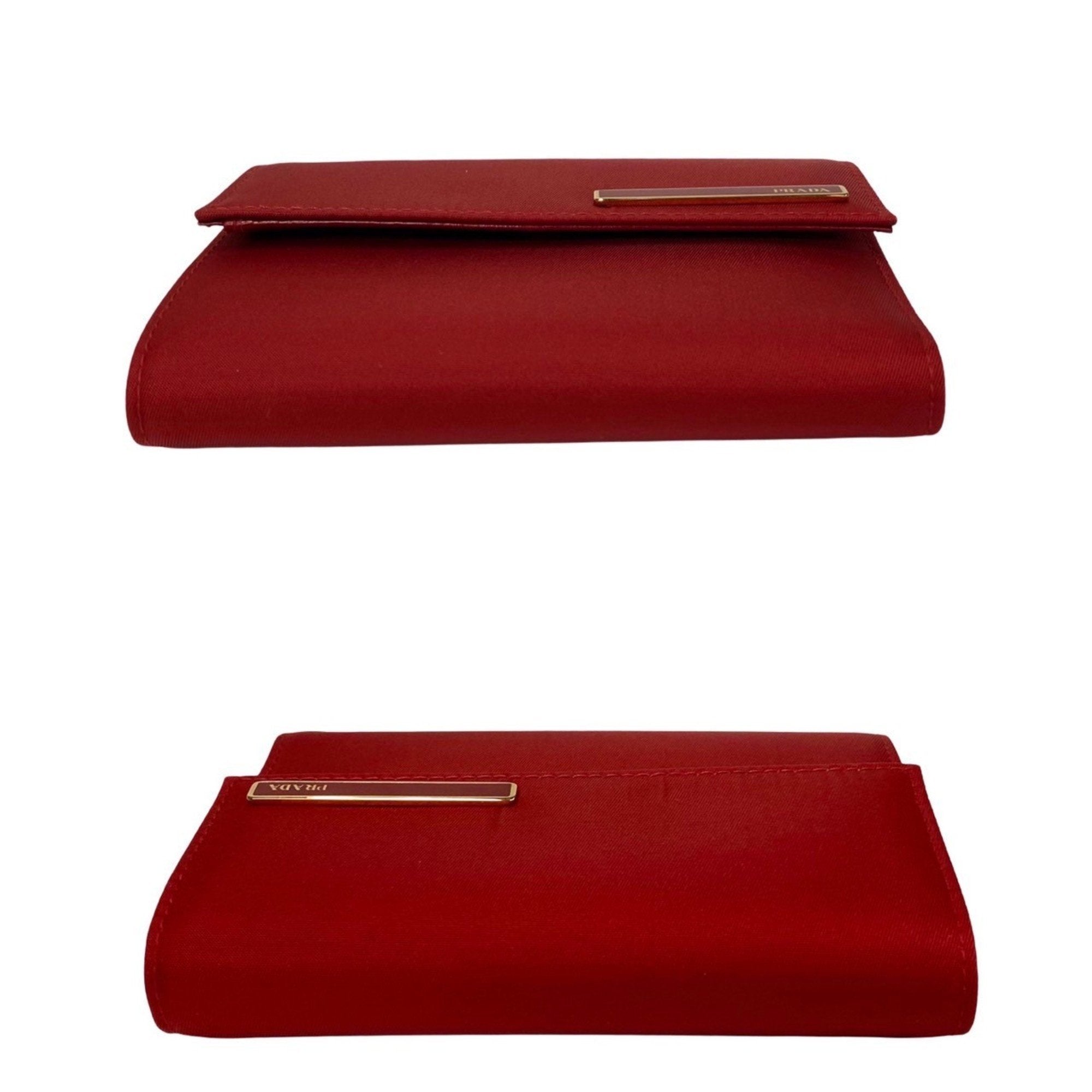 Prada Red Color Nylon Leather Wallet (Bi-Fold) (Pre-Owned)