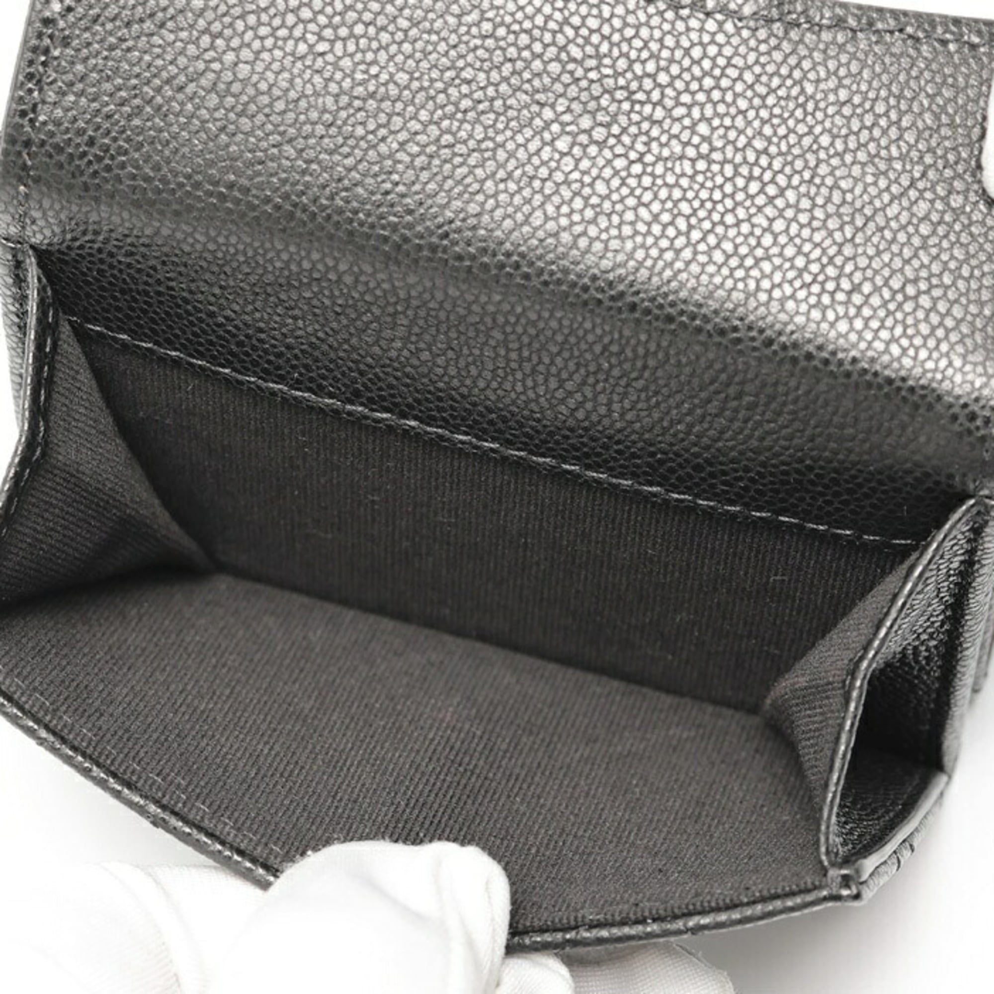 Chanel Black Grained Calfskin Wallet (Tri-Fold) (Pre-Owned)