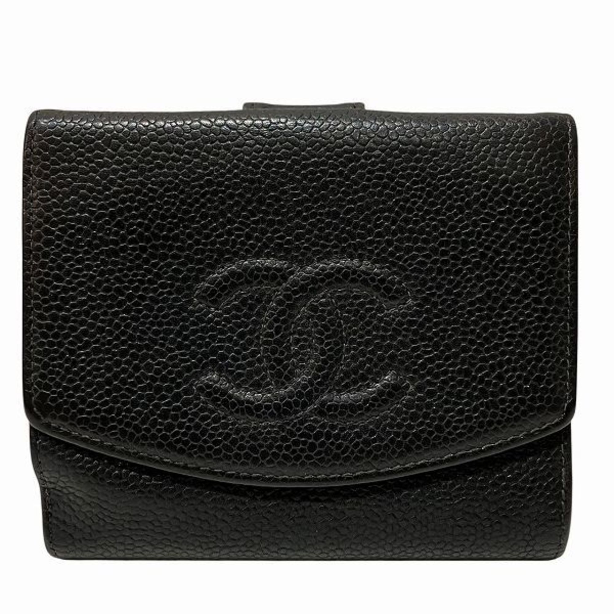 Chanel Black Grained Calfskin Wallet (Bi-Fold) (Pre-Owned)