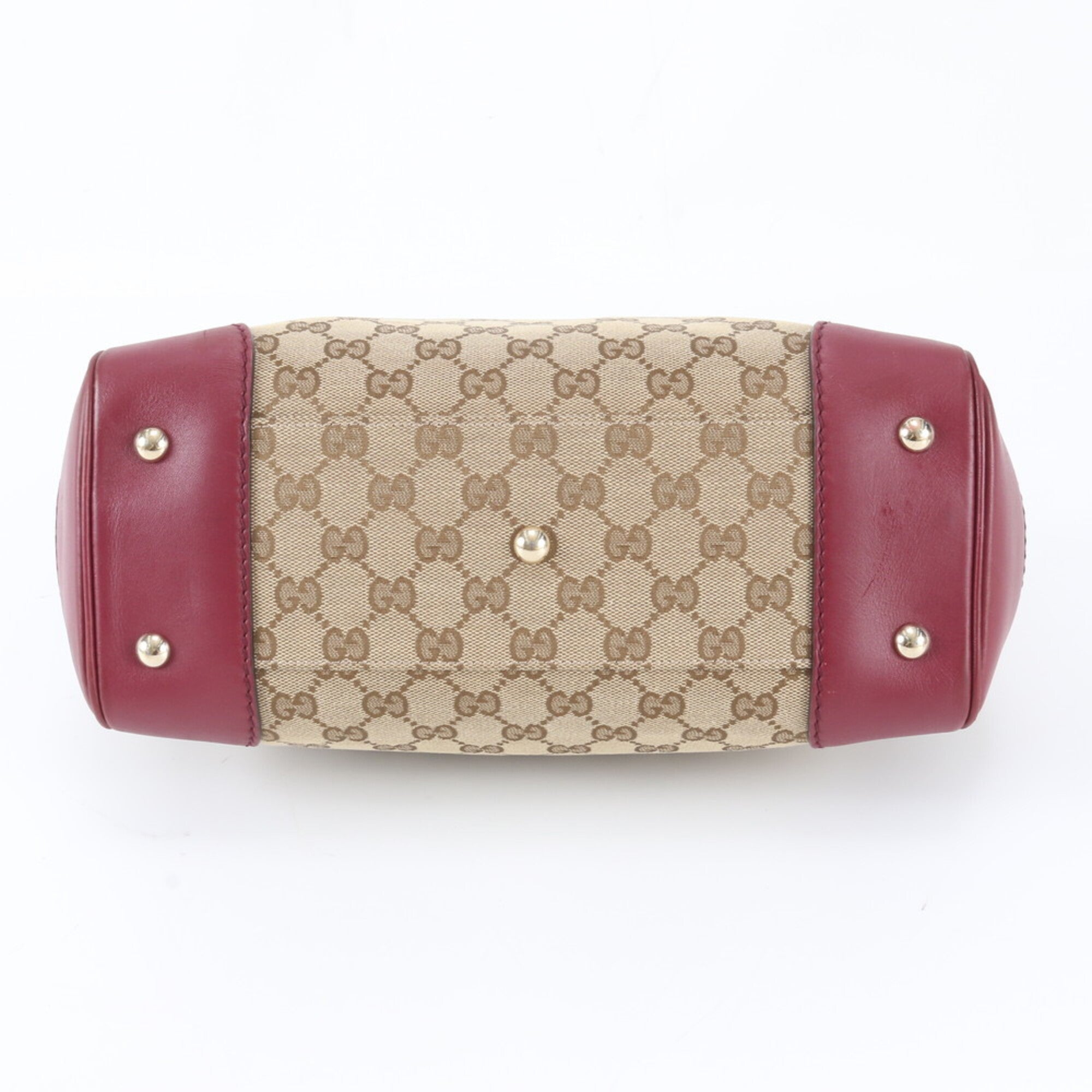 Gucci Beige Red Color Leather Canvas Shoulder Bag Tote Bag (Pre-Owned)