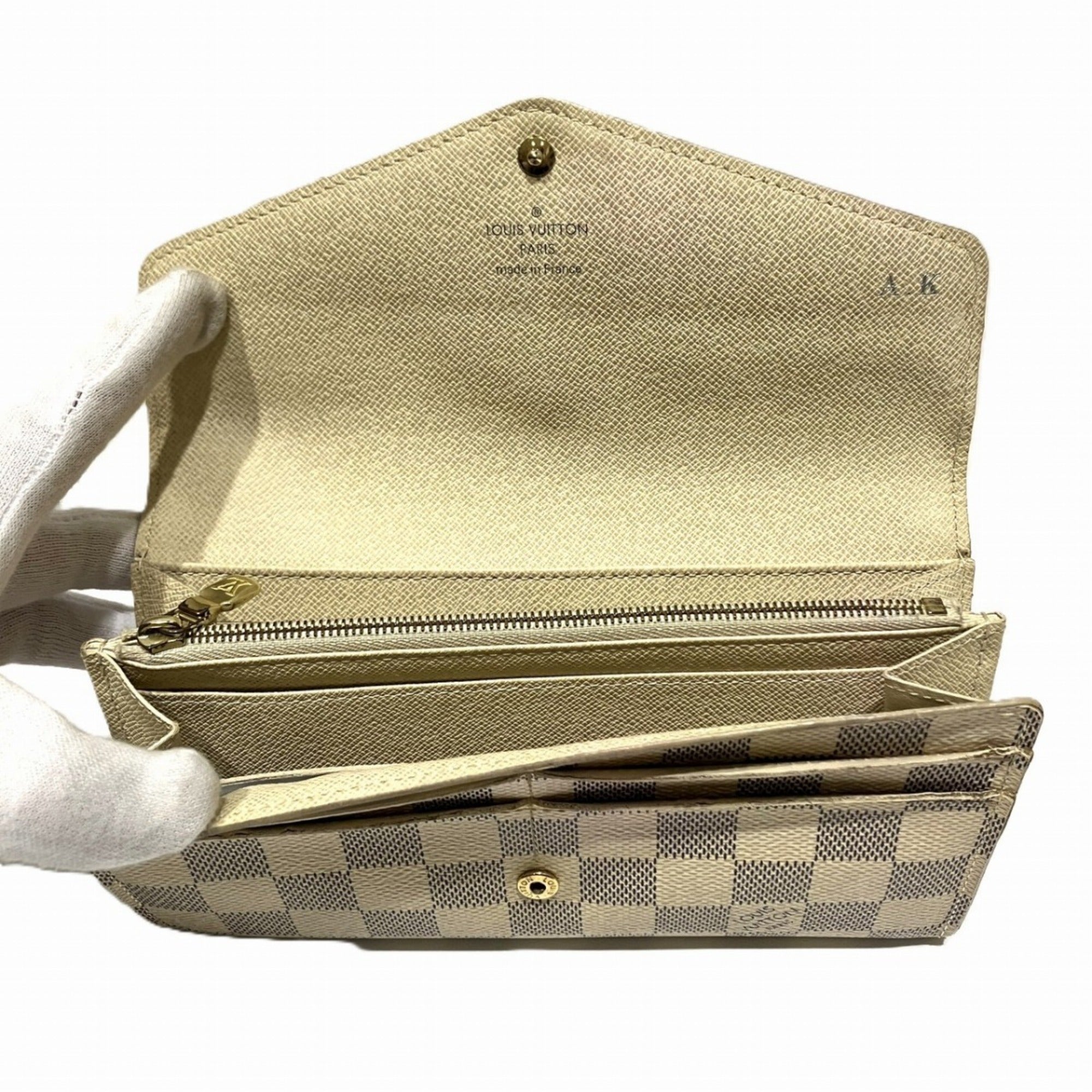 Louis Vuitton Damier Azur White Leather Long Wallet (Bi-Fold) (Pre-Owned)