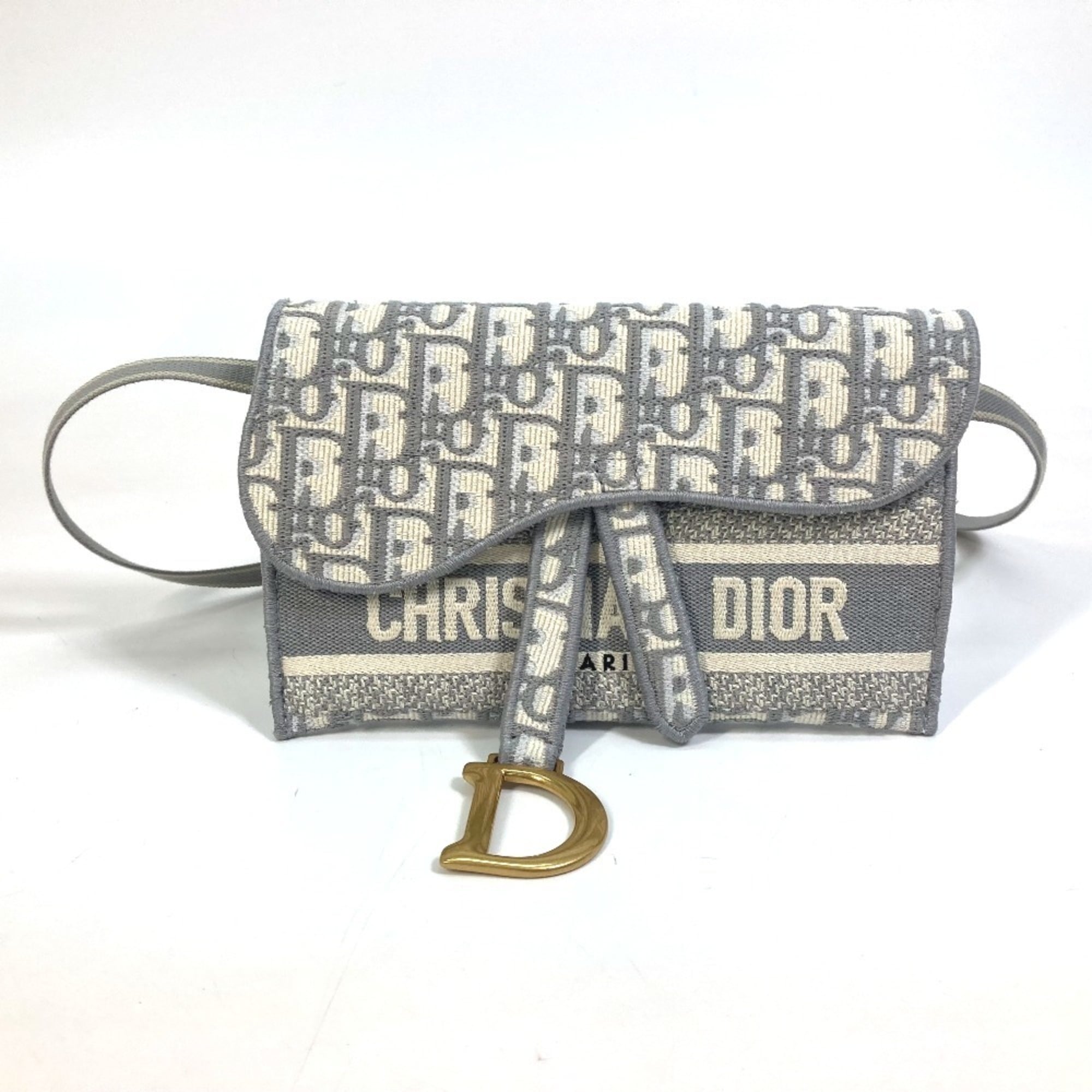 Christian Dior Gray Jacquard Pouch Shoulder Bag (Pre-Owned)