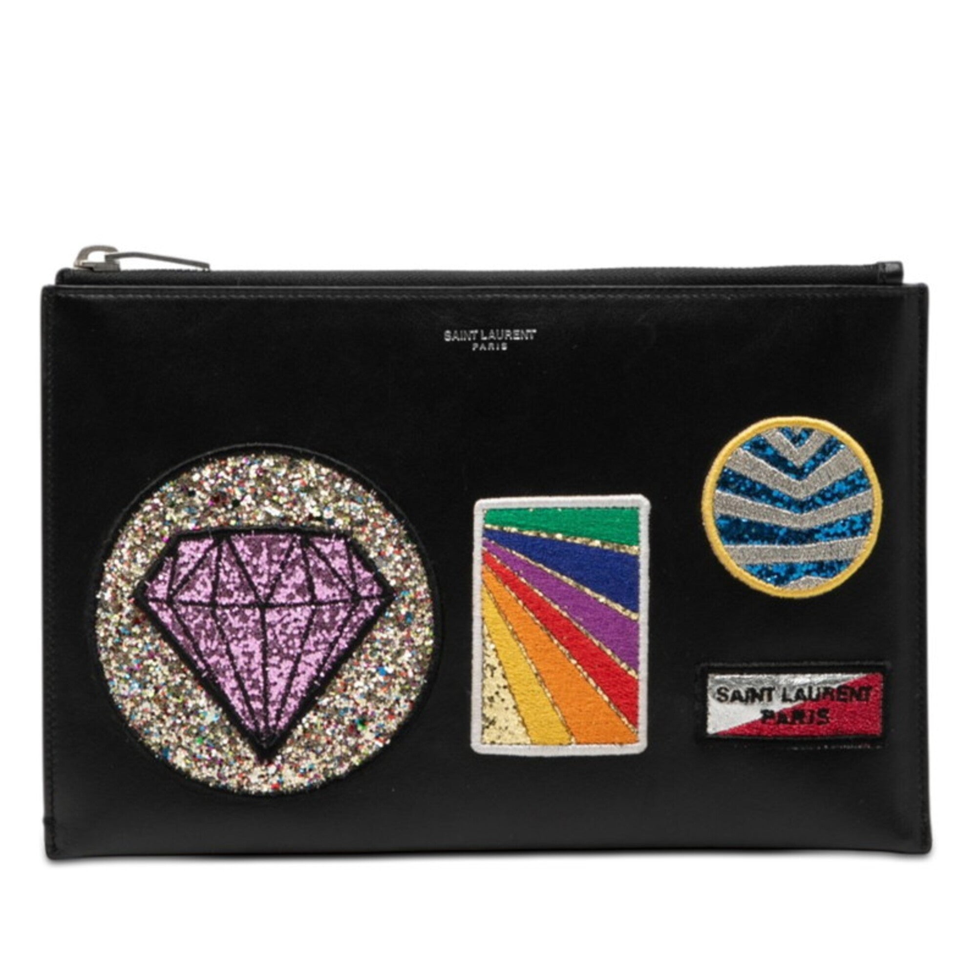 Saint Laurent Black Multi-Color Leather Clutch Bag (Pre-Owned)