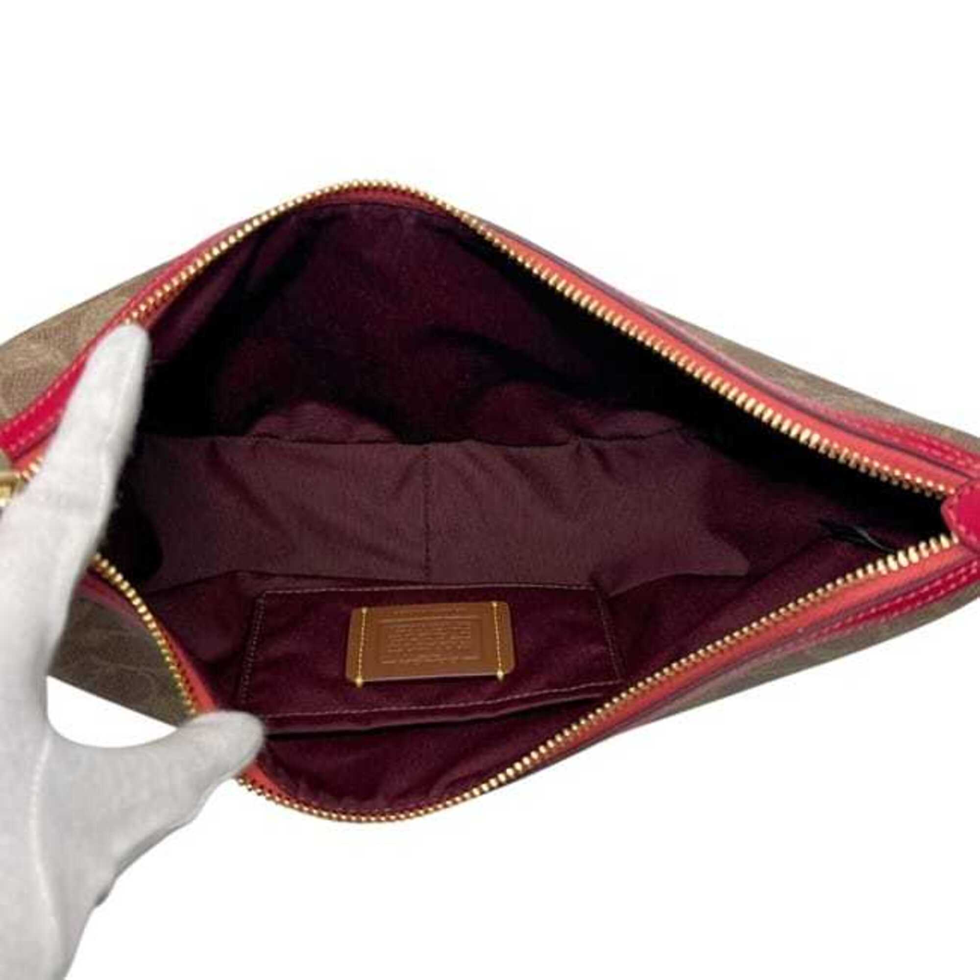 Coach Beige Red Color Pvc Leather Shoulder Bag (Pre-Owned)