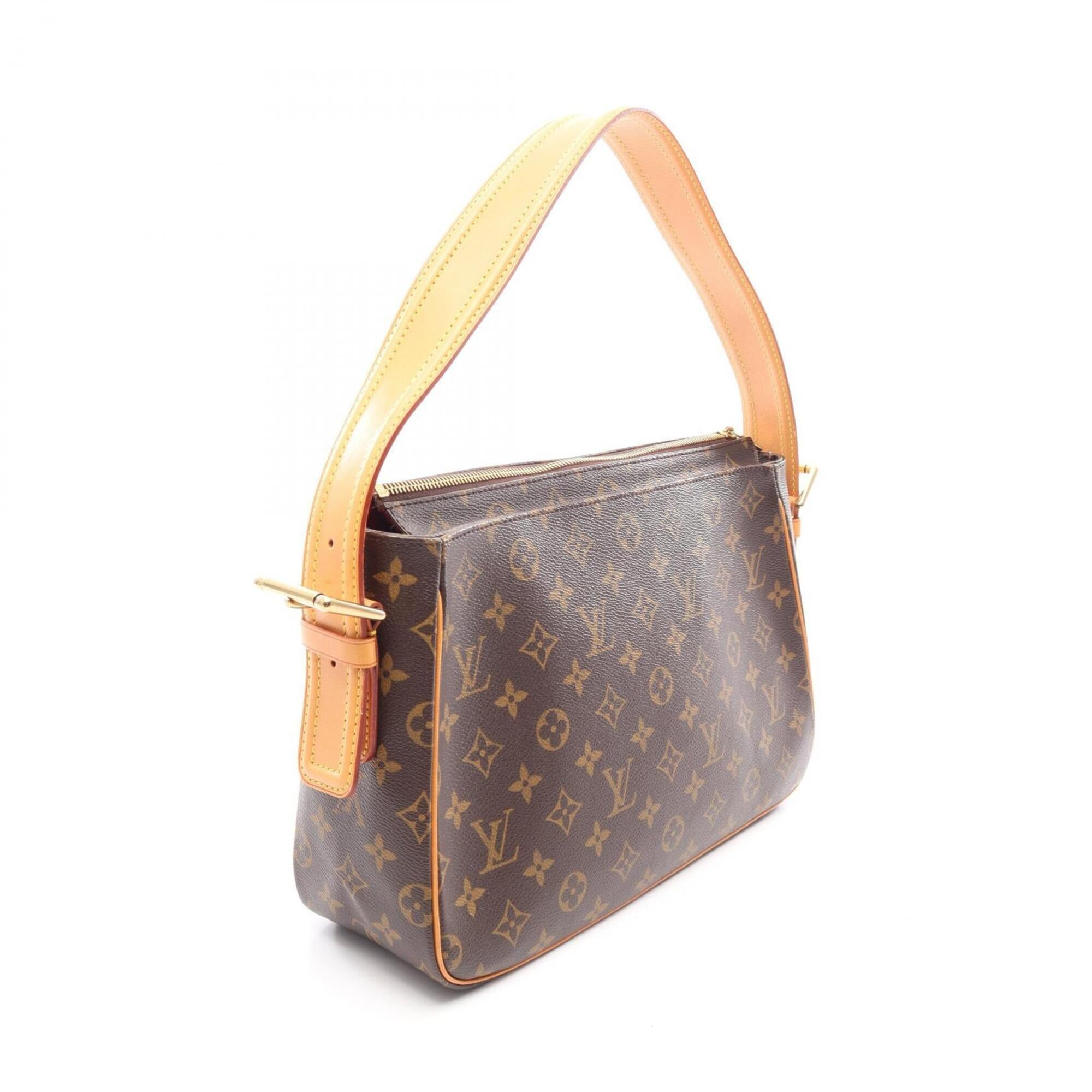 Louis Vuitton Brown Coated Canvas Leather Handbag Shoulder Bag (Pre-Owned)