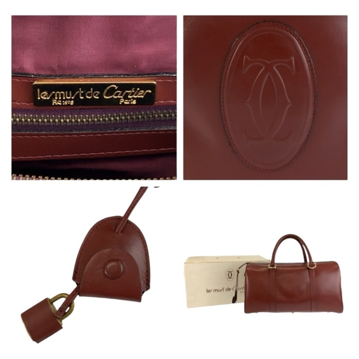 Cartier Wine Red Leather Boston Bag Handbag (Pre-Owned)