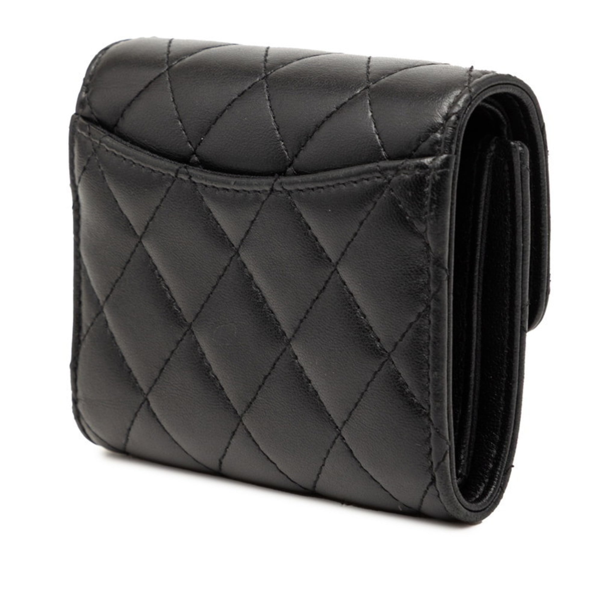 Chanel Matelasse Black Leather Wallet (Tri-Fold) (Pre-Owned)
