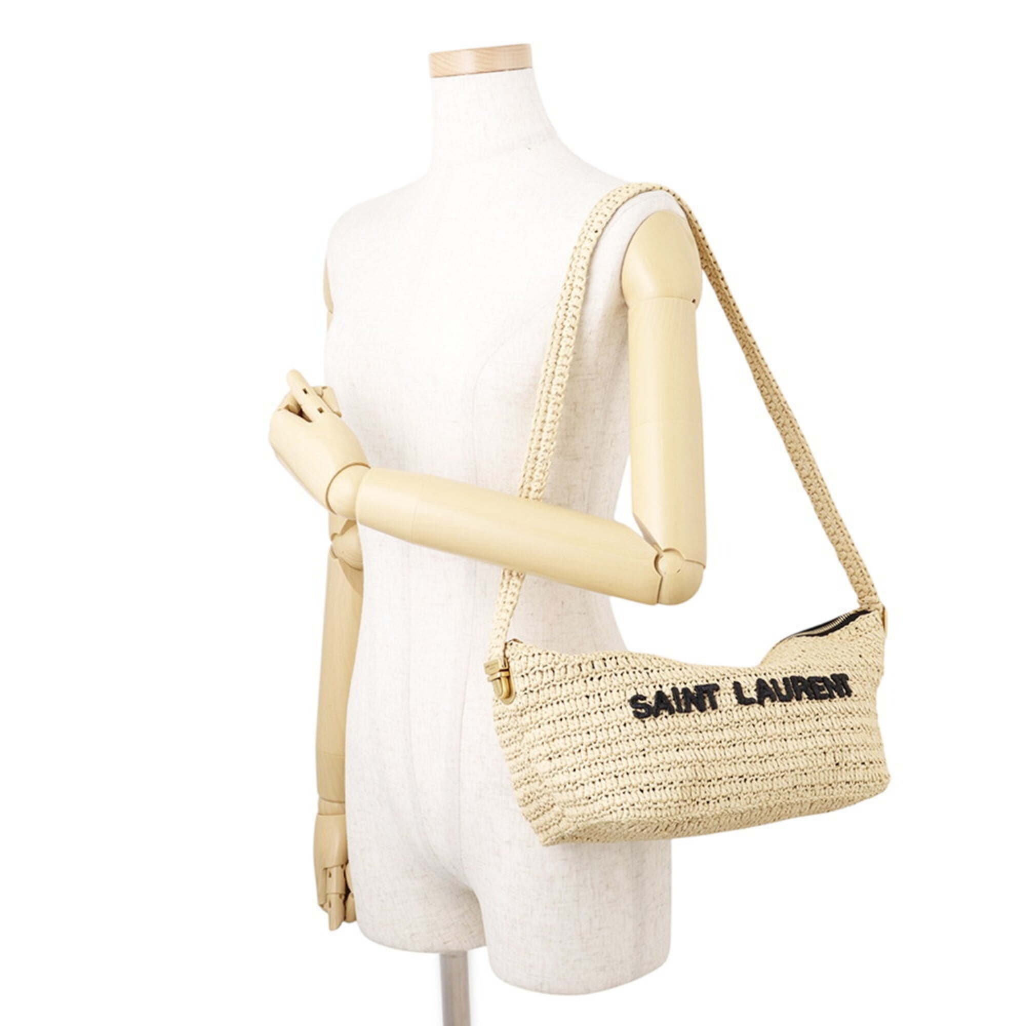 Yves Saint Laurent Beige Raffia Crossbody Bag Handbag Shoulder Bag (Pre-Owned)