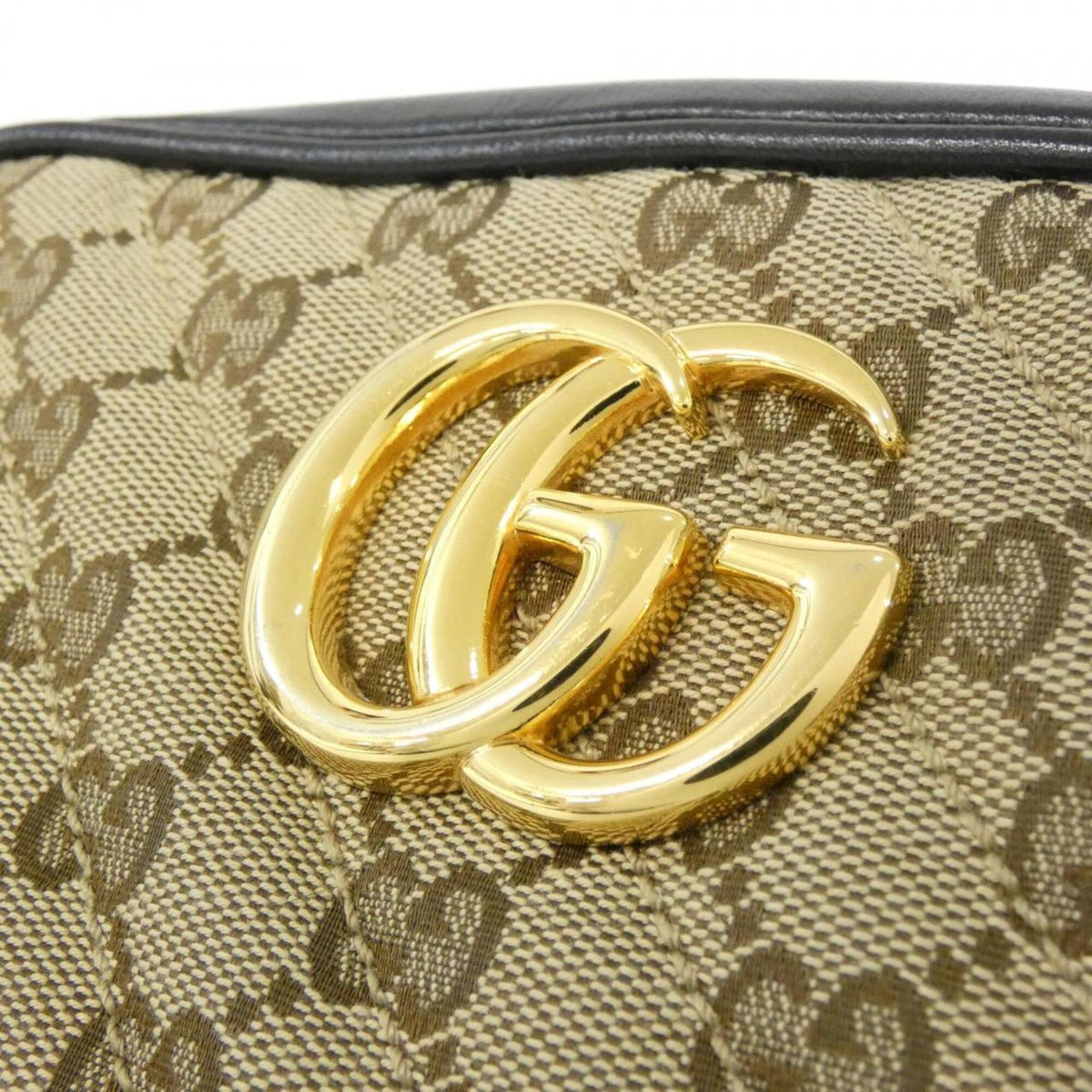 Gucci Beige Black Gg Canvas Leather Shoulder Bag (Pre-Owned)