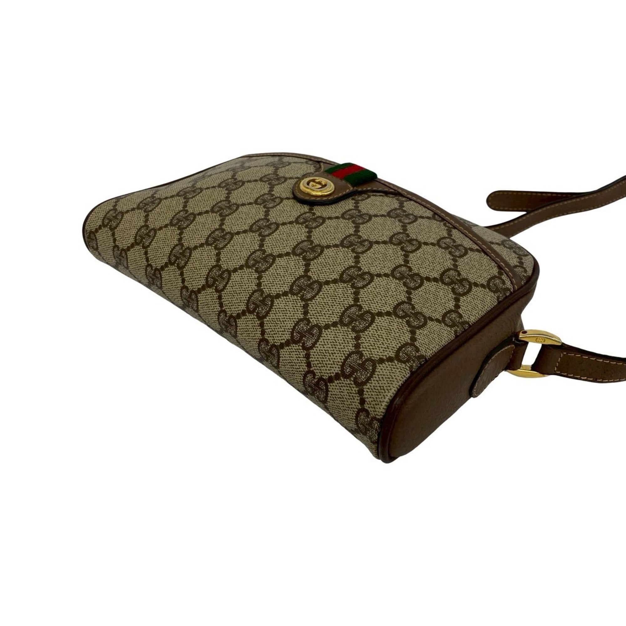 Gucci Brown Green Red Color Pvc Leather Shoulder Bag (Pre-Owned)