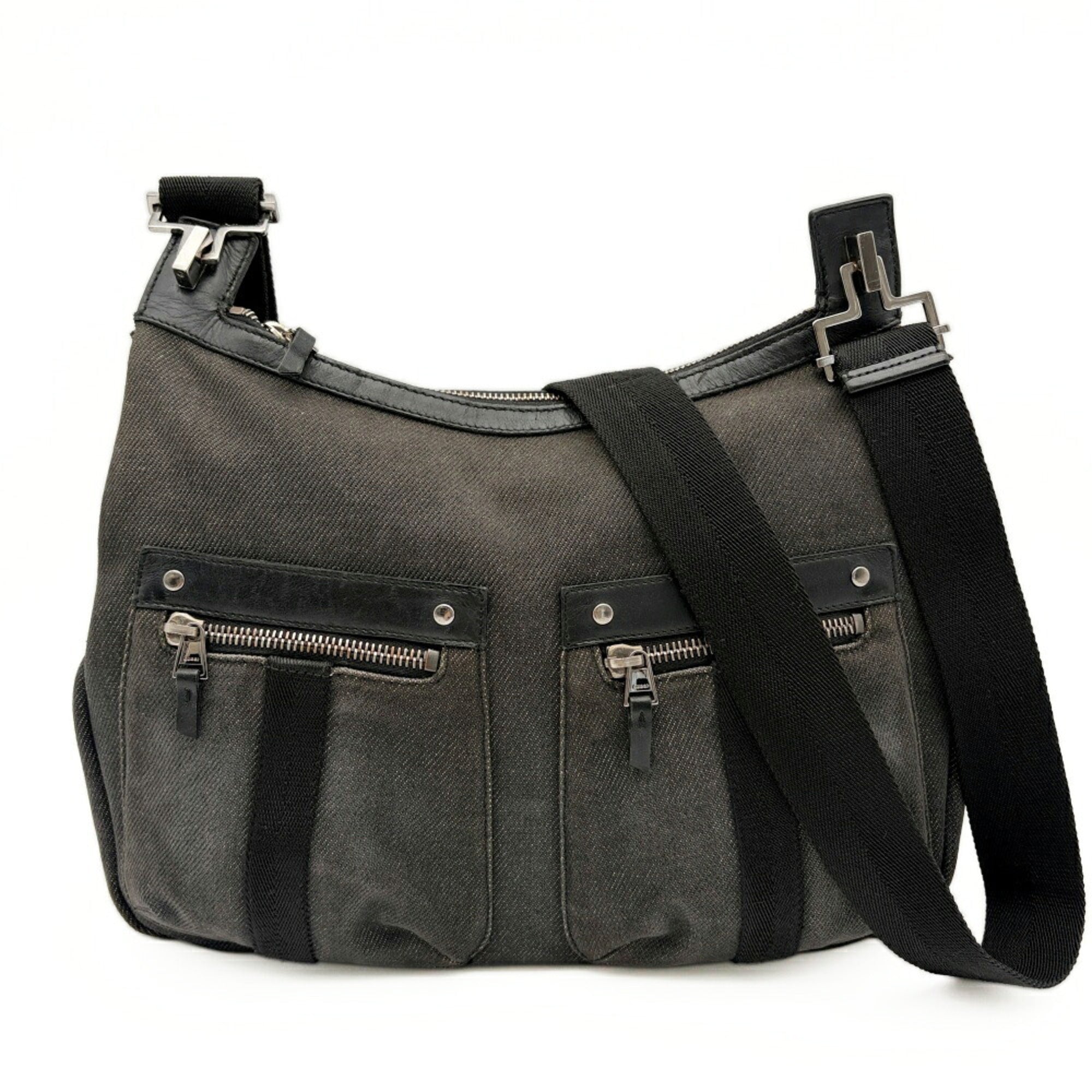 Gucci Black Denim Leather Shoulder Bag (Pre-Owned)