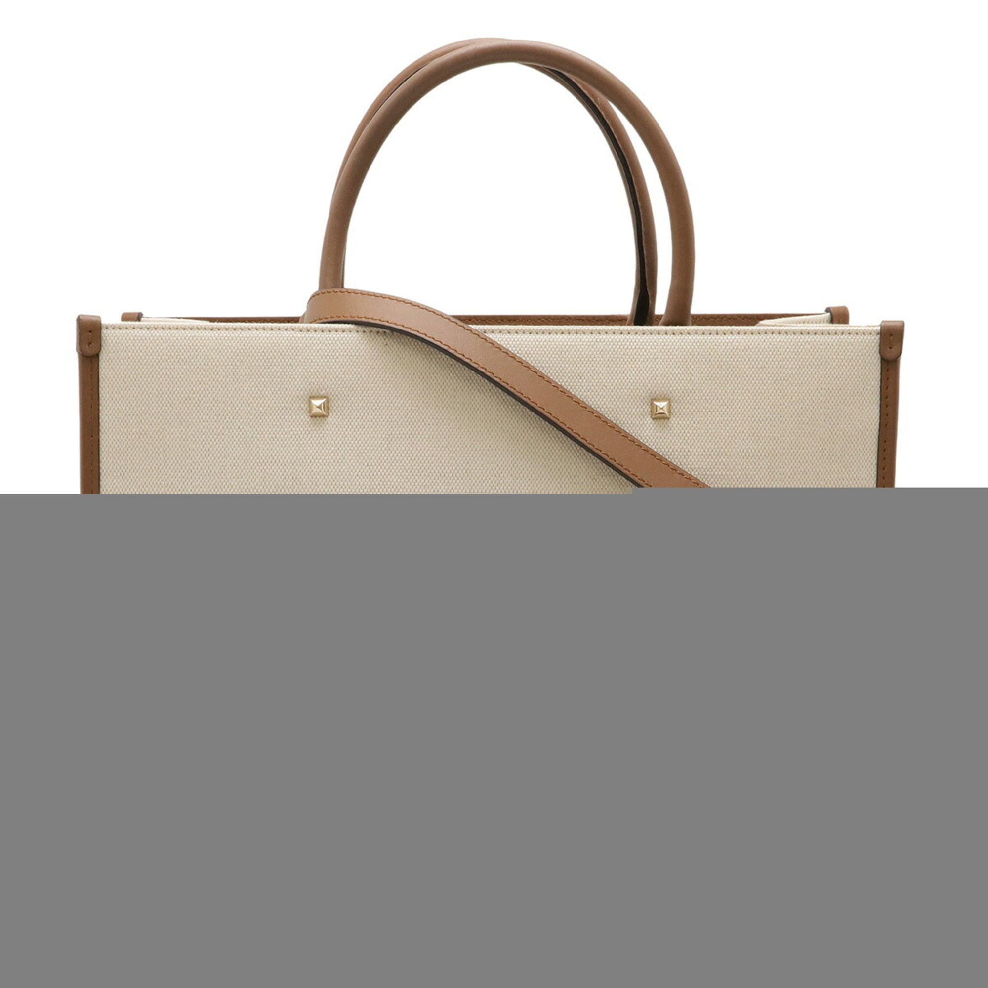 Jimmy Choo Beige Brown Canvas Leather Shoulder Bag Tote Bag (Pre-Owned)