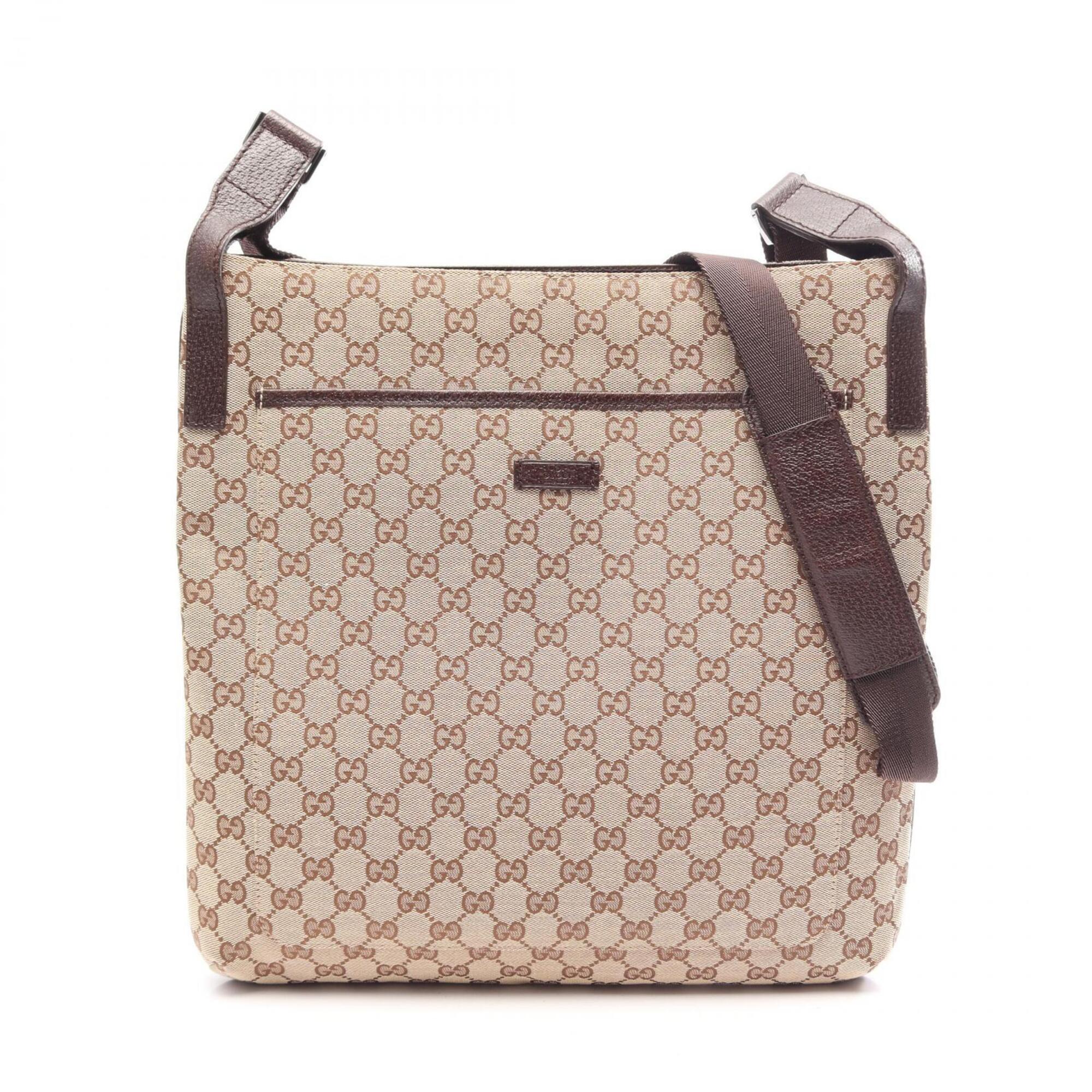 Gucci Beige Brown Canvas Leather Handbag Shoulder Bag (Pre-Owned)