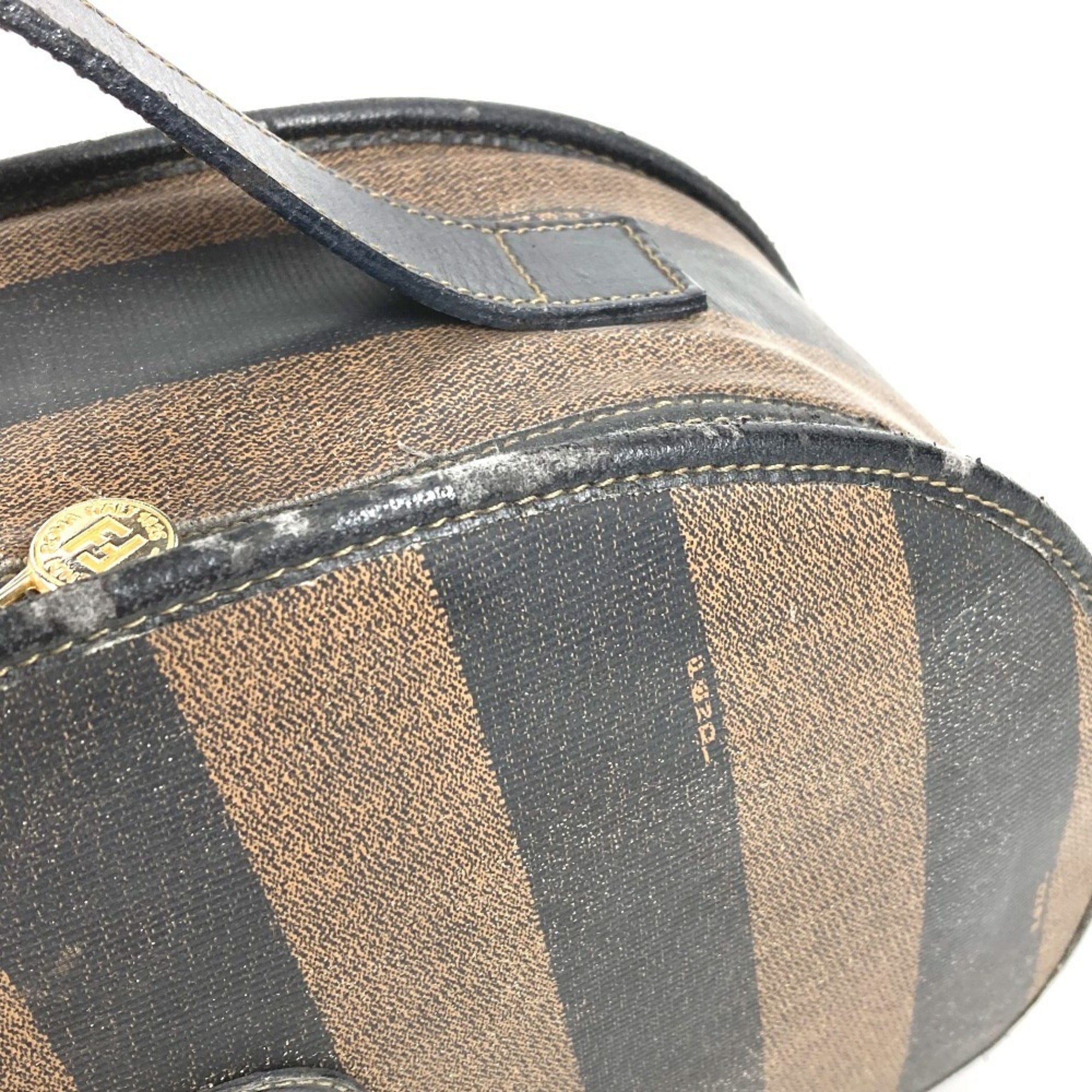 Fendi Pequin Black Khaki Pvc Leather Handbag Vanity Bag (Pre-Owned)