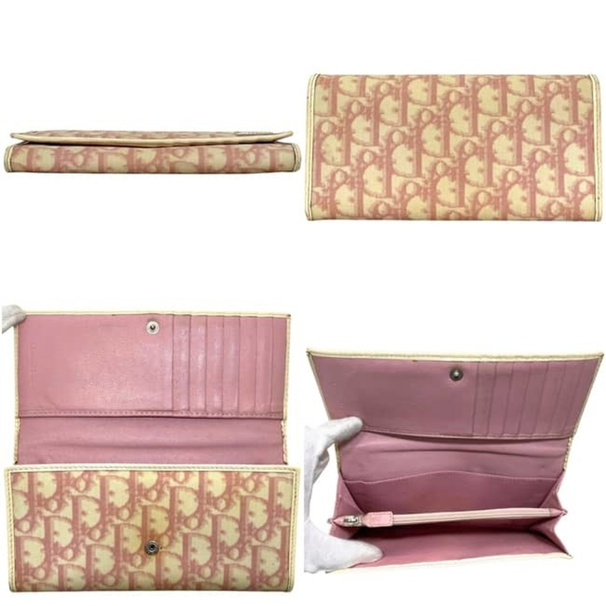 Christian Dior Pink White Pvc Long Wallet (Bi-Fold) (Pre-Owned)