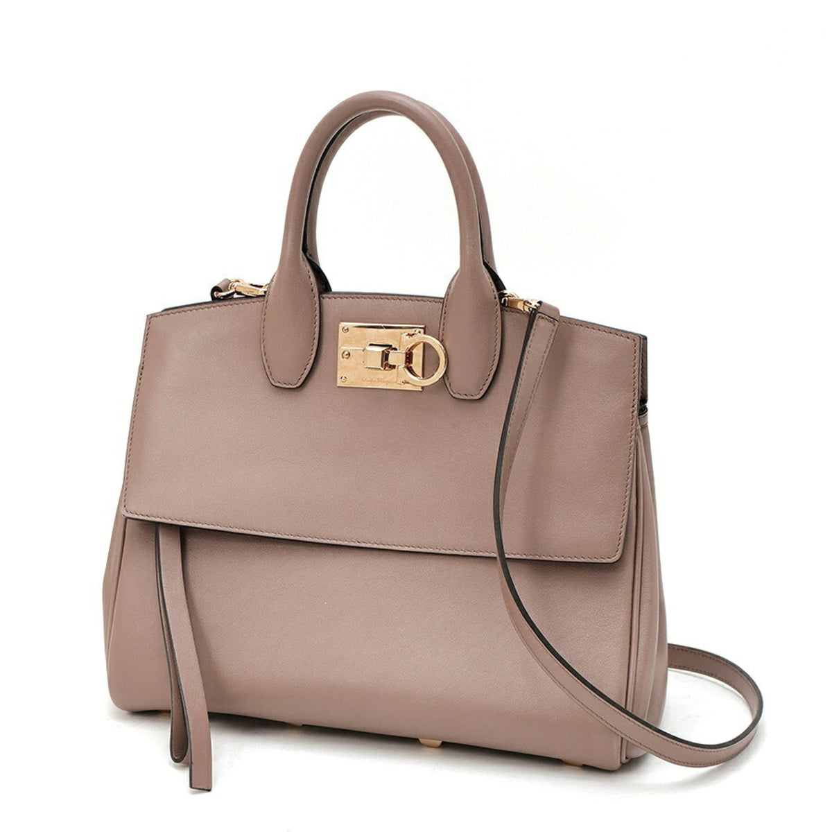 Salvatore Ferragamo Grayish Leather Handbag Shoulder Bag (Pre-Owned)