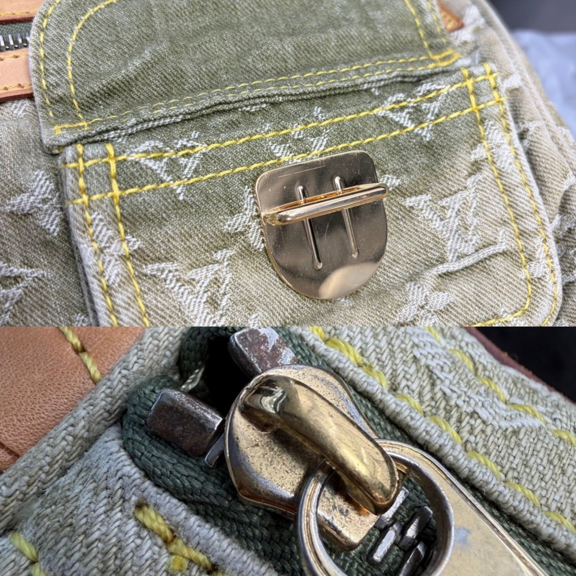 Louis Vuitton Green Monogram Denim Handbag (Pre-Owned)