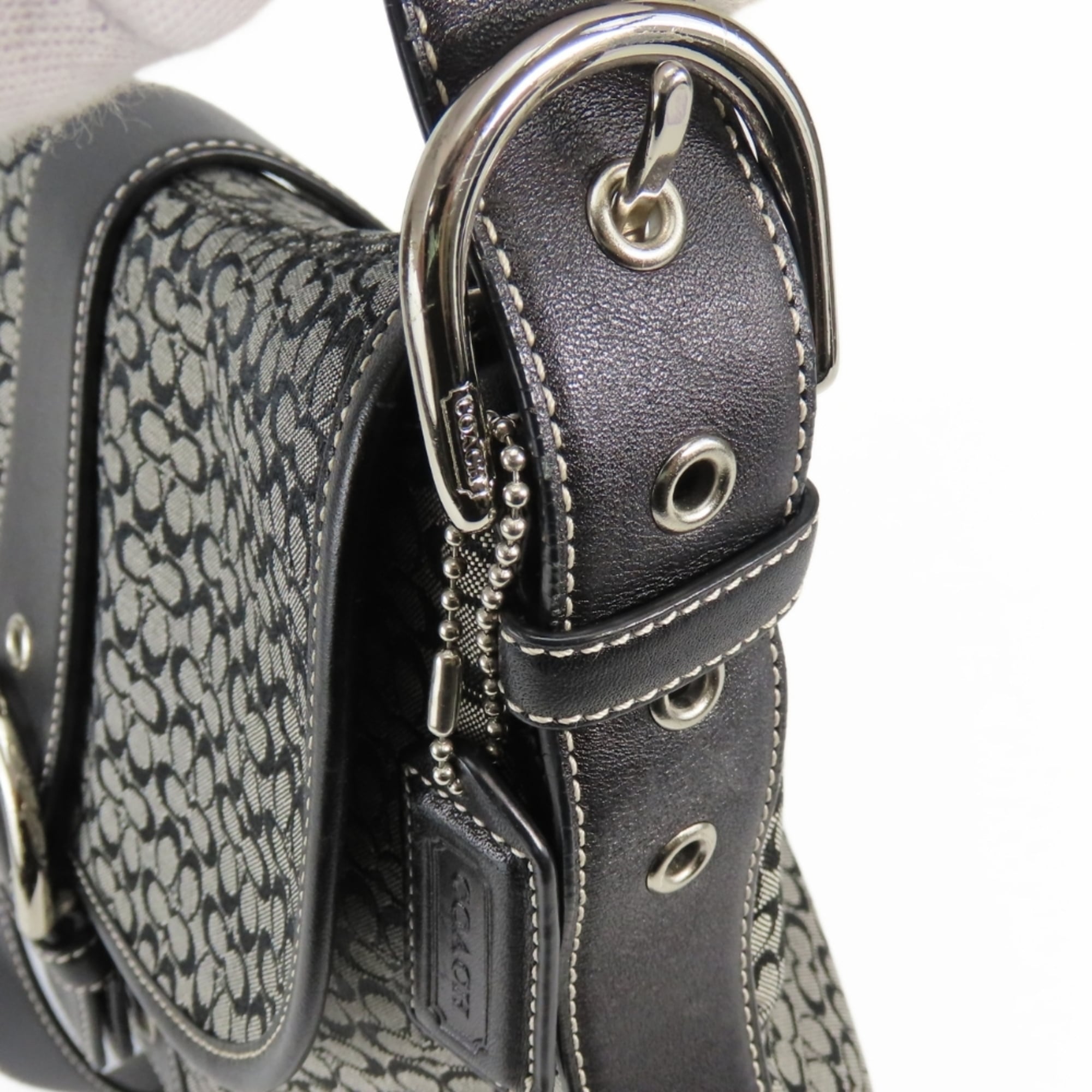 Coach Black Gray Signature Line Shoulder Bag (Pre-Owned)