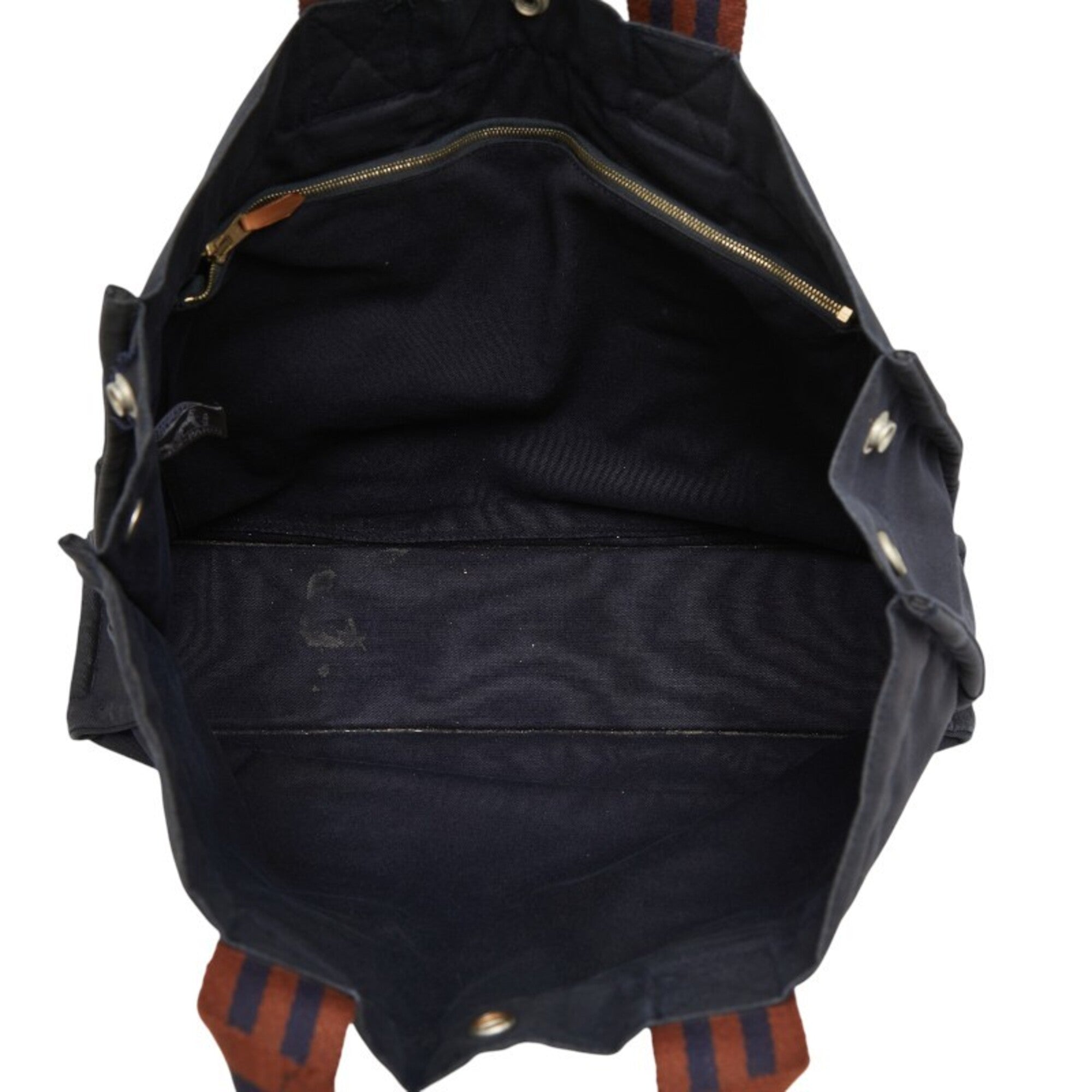 Hermes Brown Navy Canvas Handbag Tote Bag (Pre-Owned)