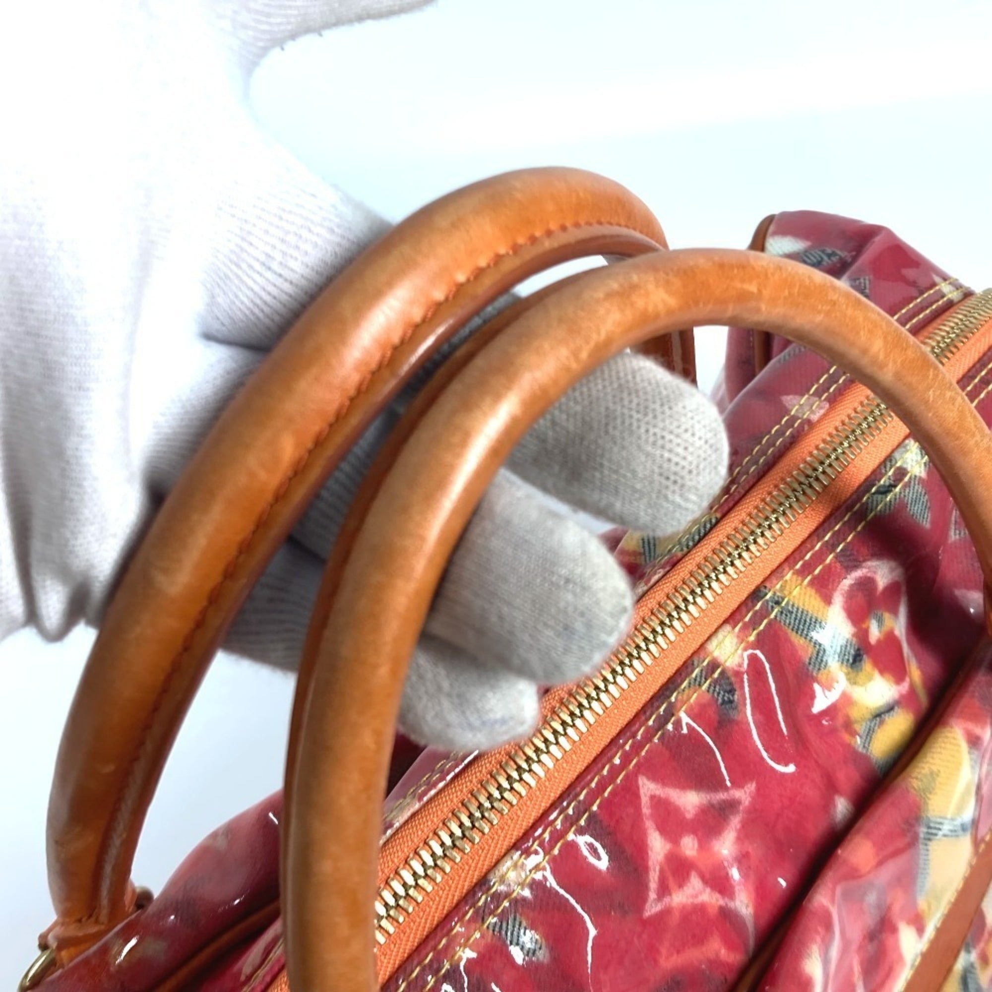 Louis Vuitton Orange Vinyl Leather Boston Bag Handbag Tote Bag (Pre-Owned)