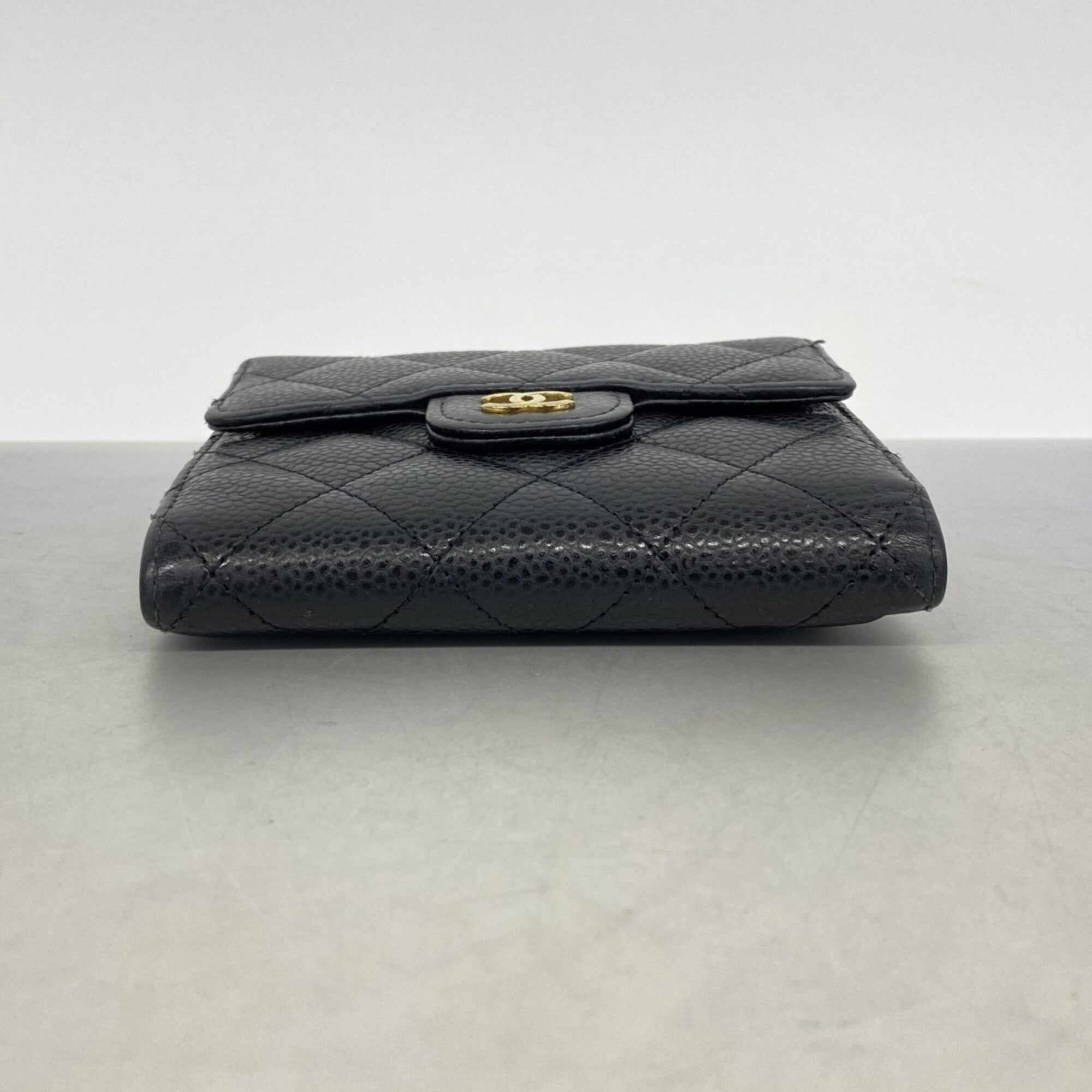 Chanel Black Grained Calfskin Wallet (Tri-Fold) (Pre-Owned)