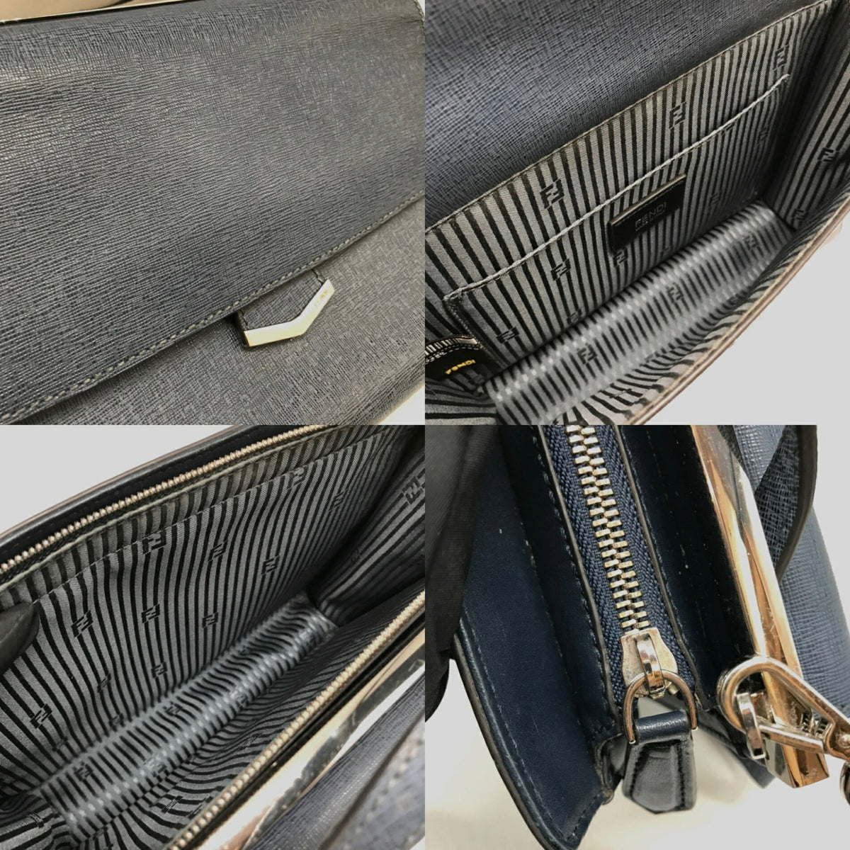 Fendi Navy Leather Handbag Shoulder Bag (Pre-Owned)