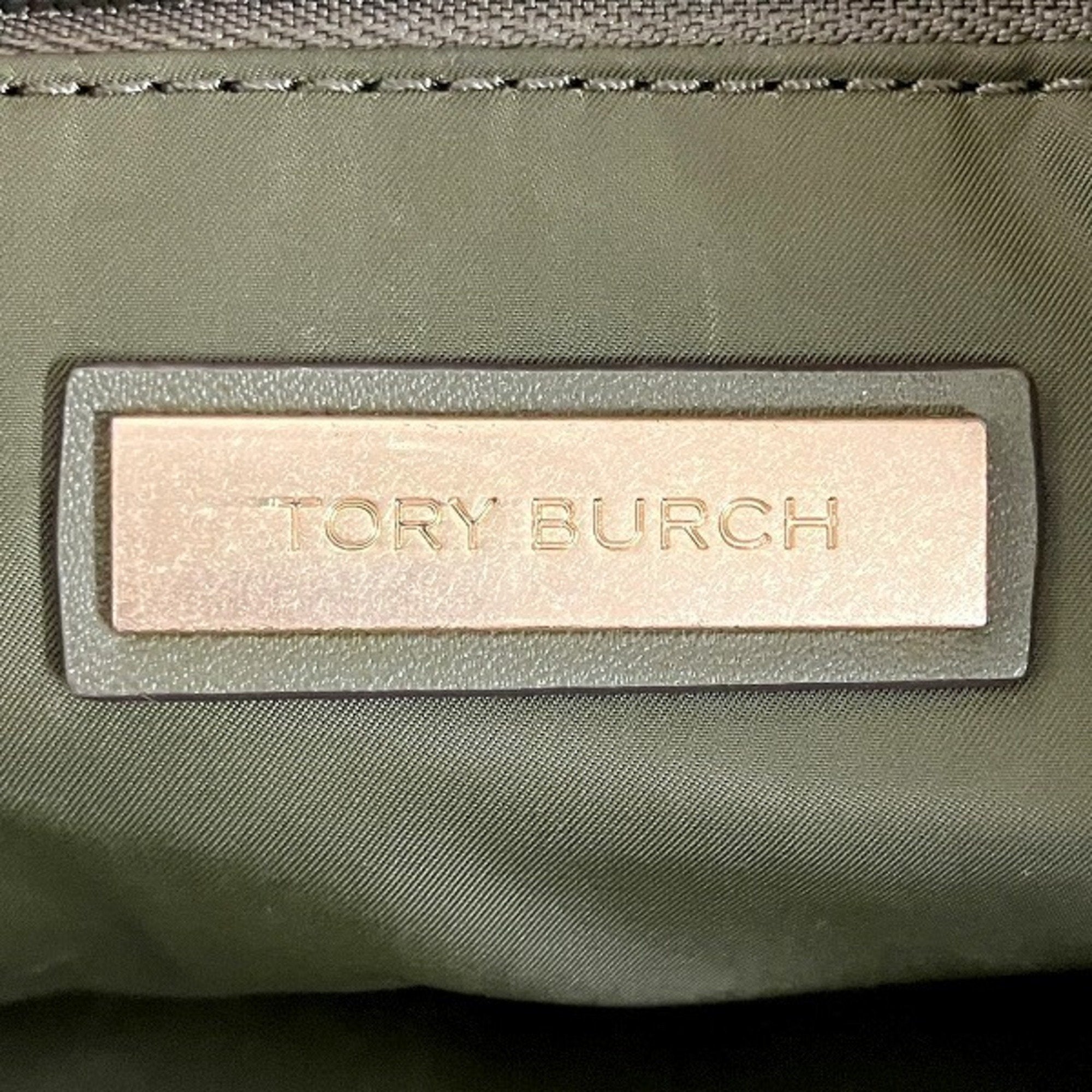 Tory Burch Green White Nylon Leather Tote Bag (Pre-Owned)