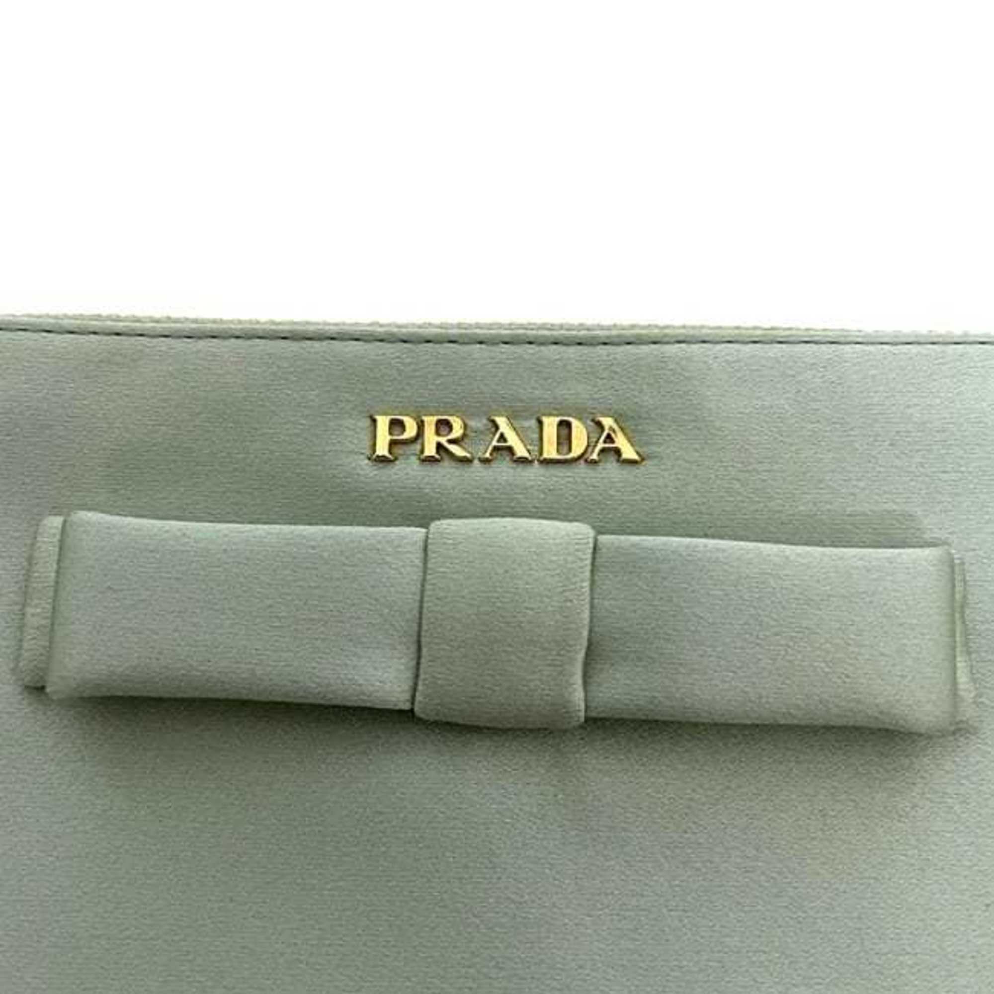 Prada Light Green Satin Pouch (Pre-Owned)