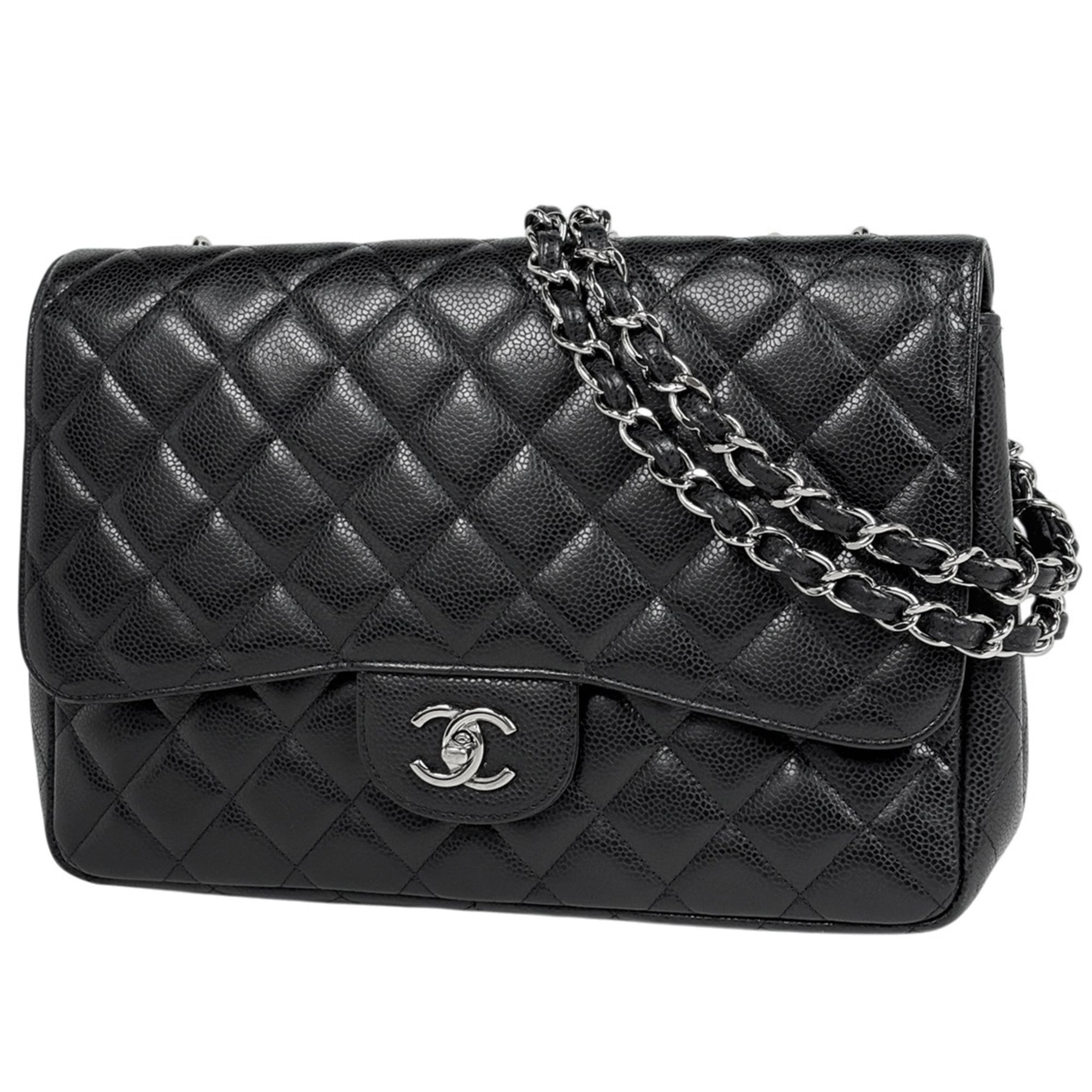 Chanel Matelasse Black Grained Calfskin Shoulder Bag (Pre-Owned)