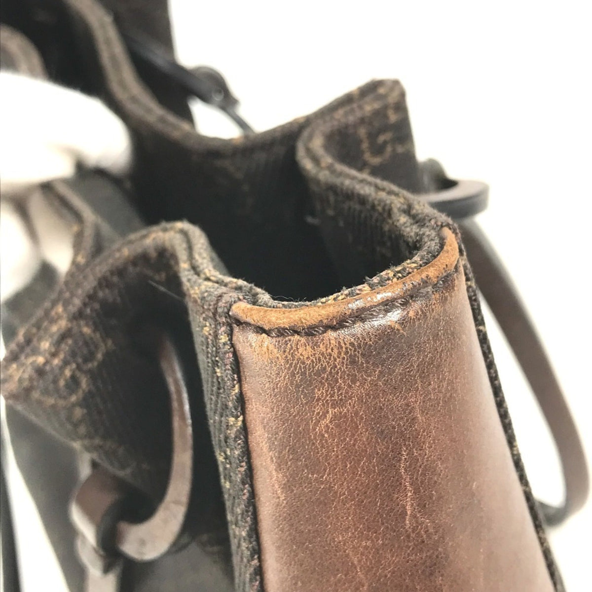 Gucci Brown Leather Canvas Handbag Shoulder Bag Tote Bag (Pre-Owned)