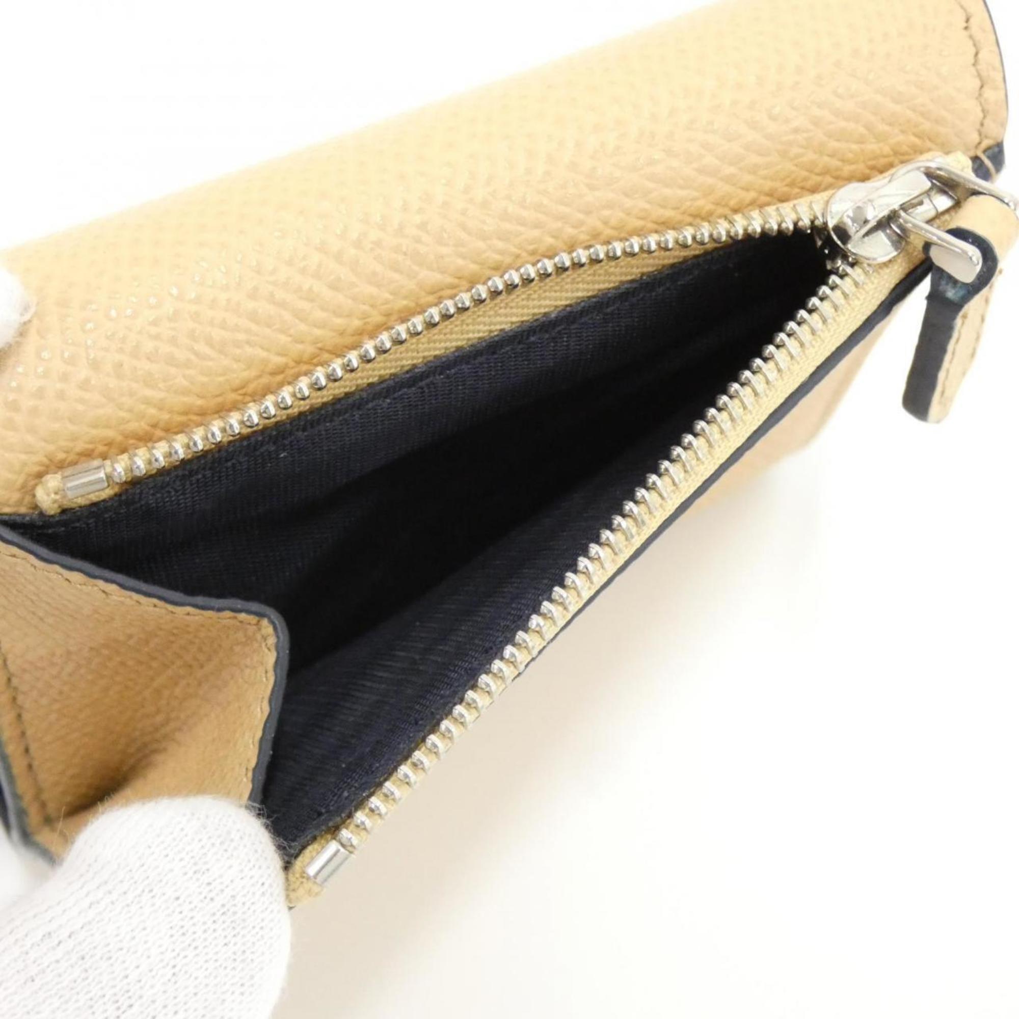 Bvlgari Bvlgari Bvlgari Beige Navy Leather Wallet (Tri-Fold) (Pre-Owned)