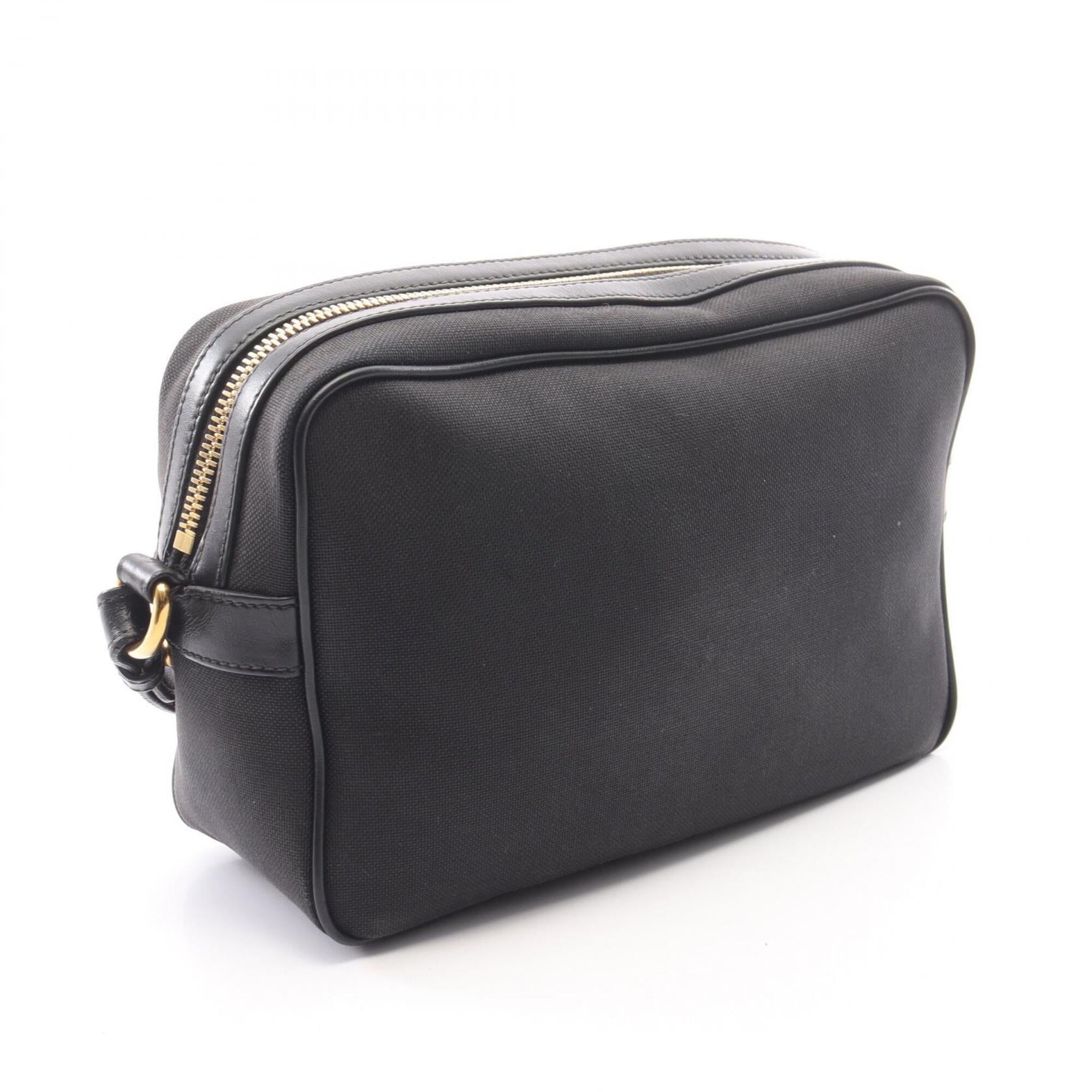 Prada Black Canvas Leather Handbag Shoulder Bag (Pre-Owned)