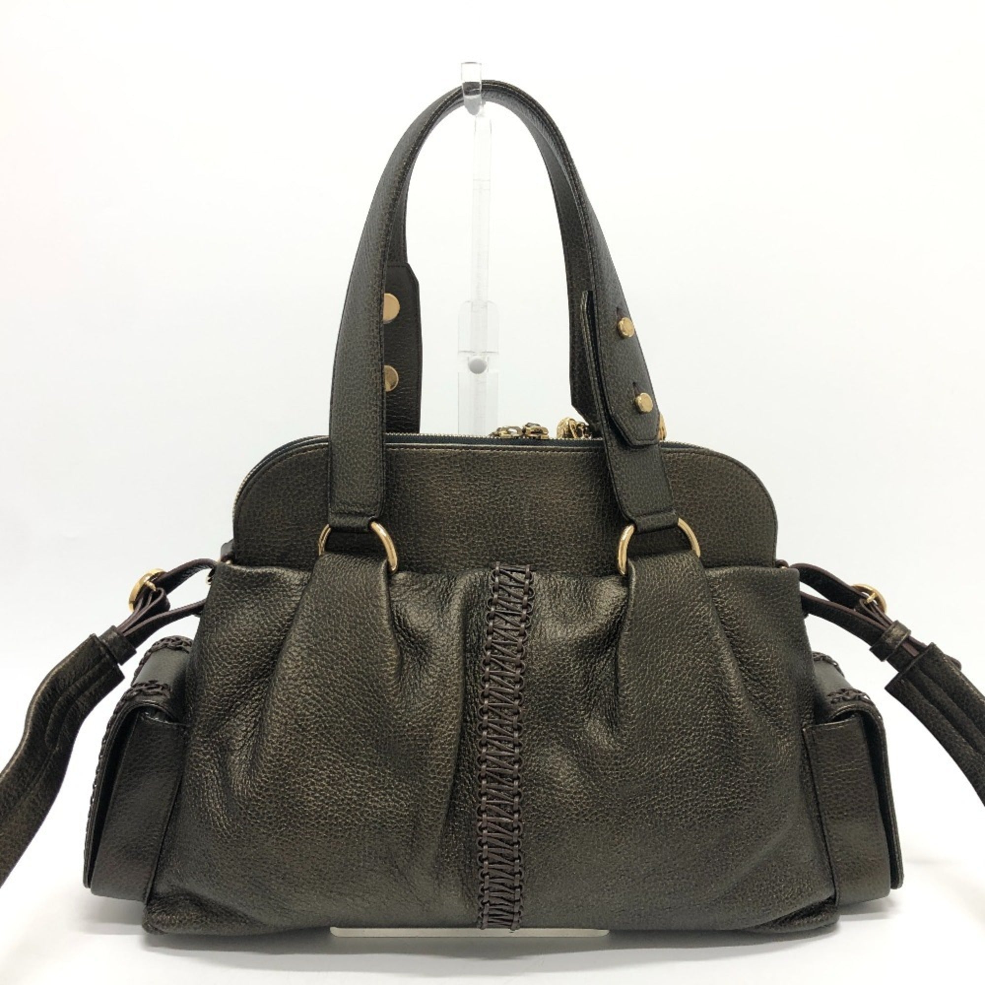 Bvlgari Bronze Leather Handbag Shoulder Bag Tote Bag (Pre-Owned)