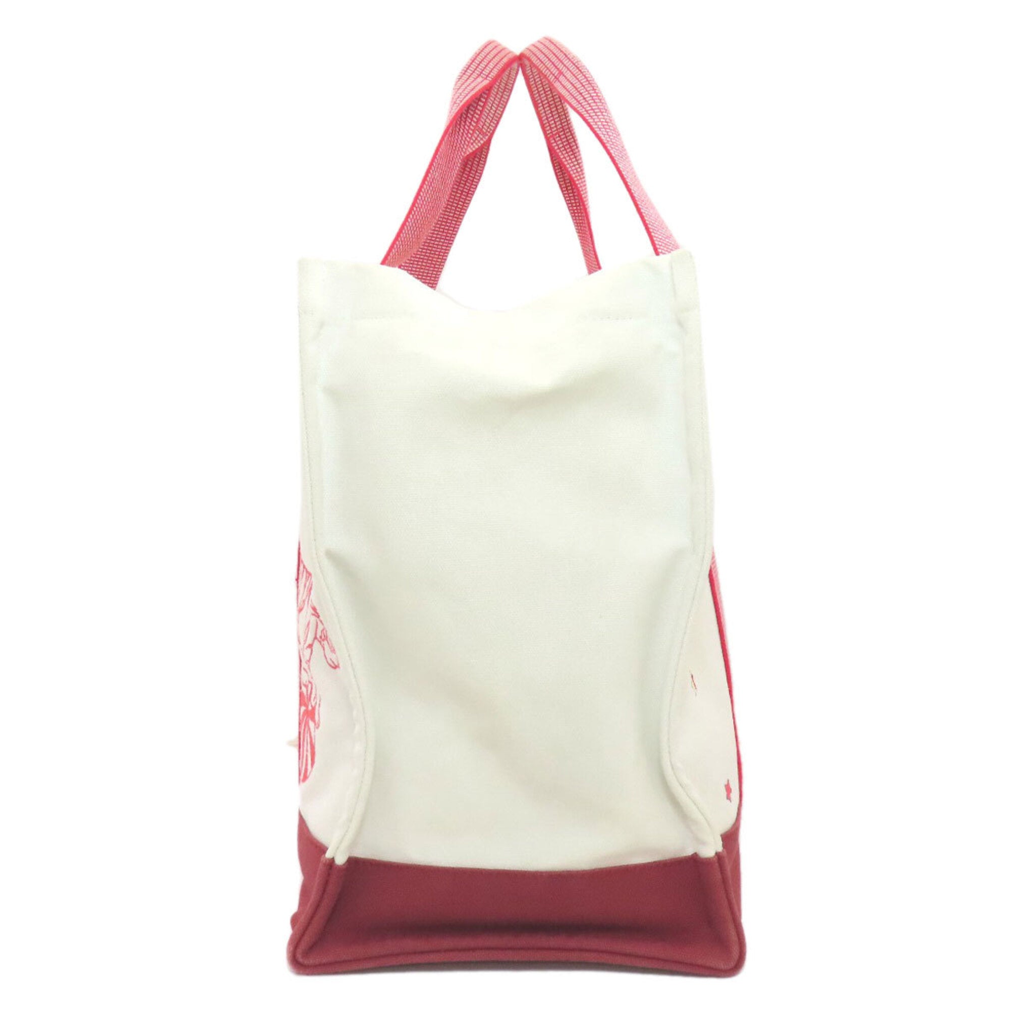 Hermes Red Color White Canvas Tote Bag (Pre-Owned)