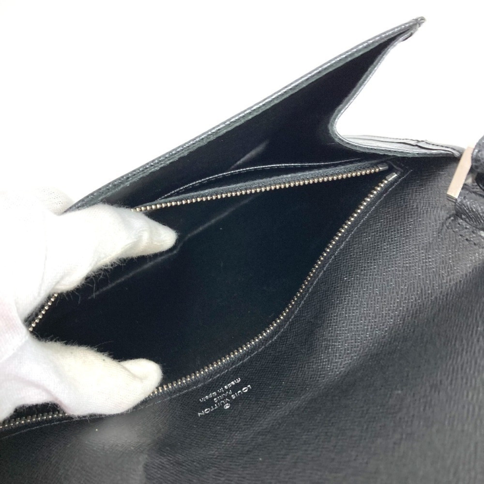 Louis Vuitton Ardoise Black Taiga Leather Clutch Bag Handbag Pouch (Pre-Owned)