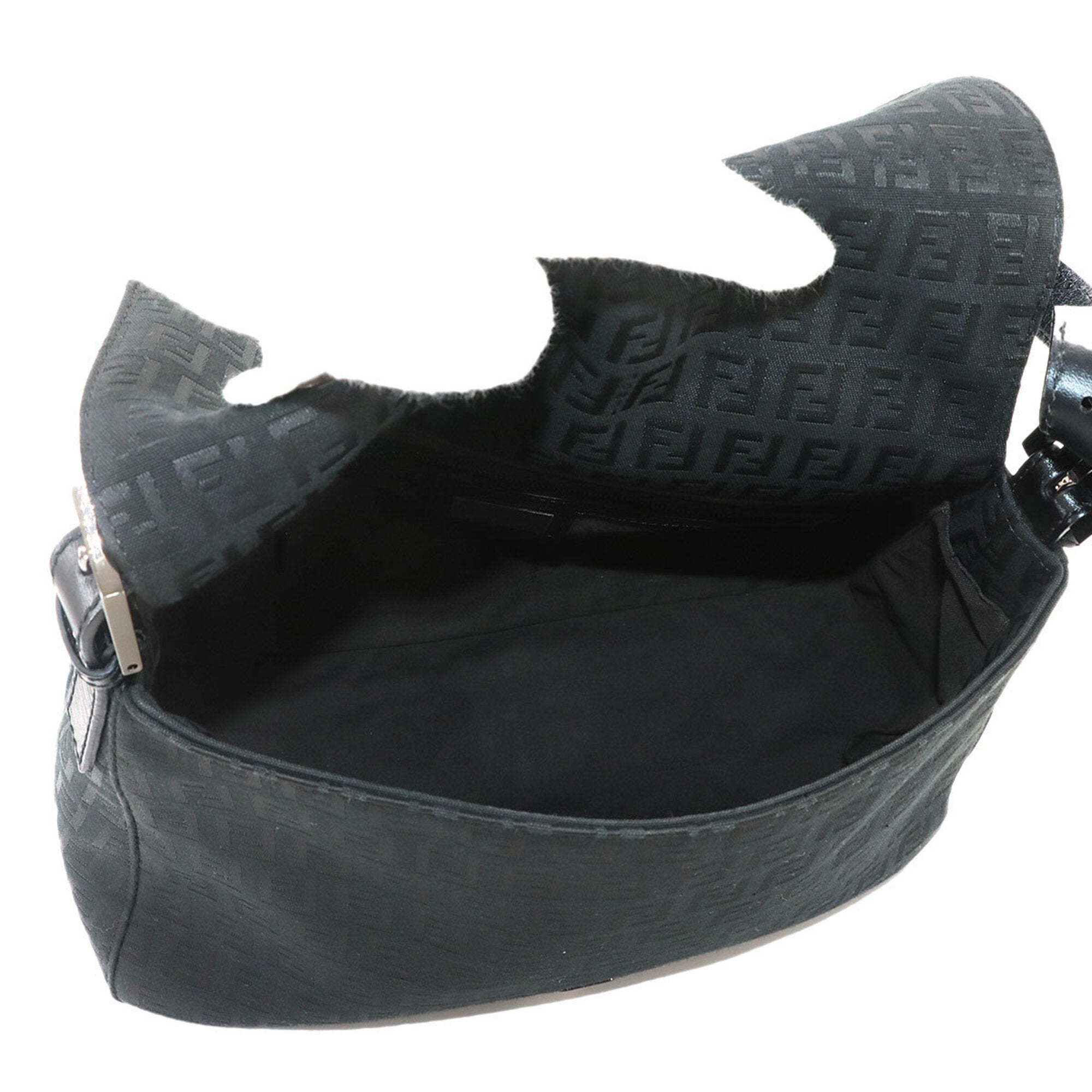Fendi Zucchino Black Canvas Leather Baguette Bag Handbag Shoulder Bag (Pre-Owned)