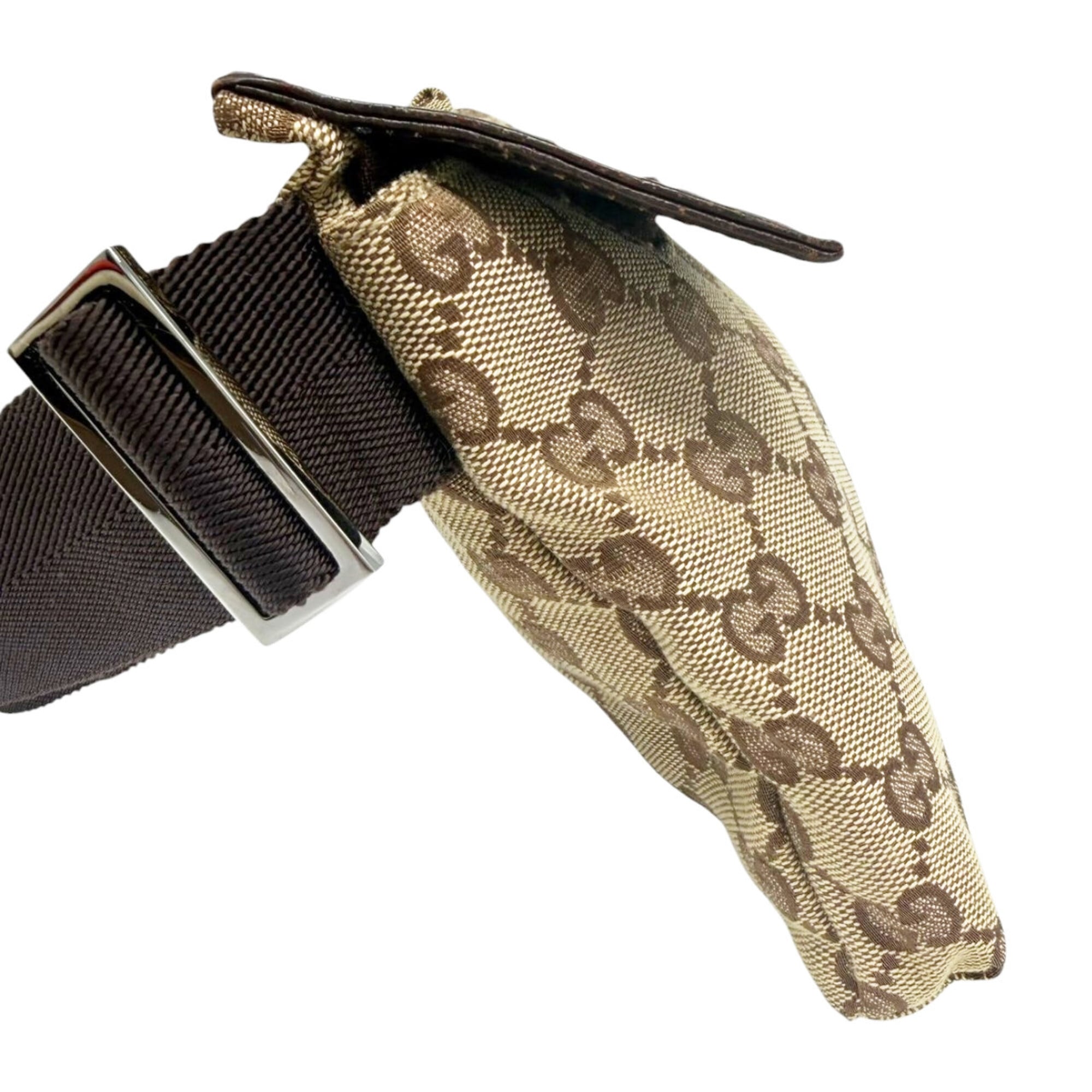 Gucci Beige Dark Brown Canvas Leather Fanny Pack (Pre-Owned)