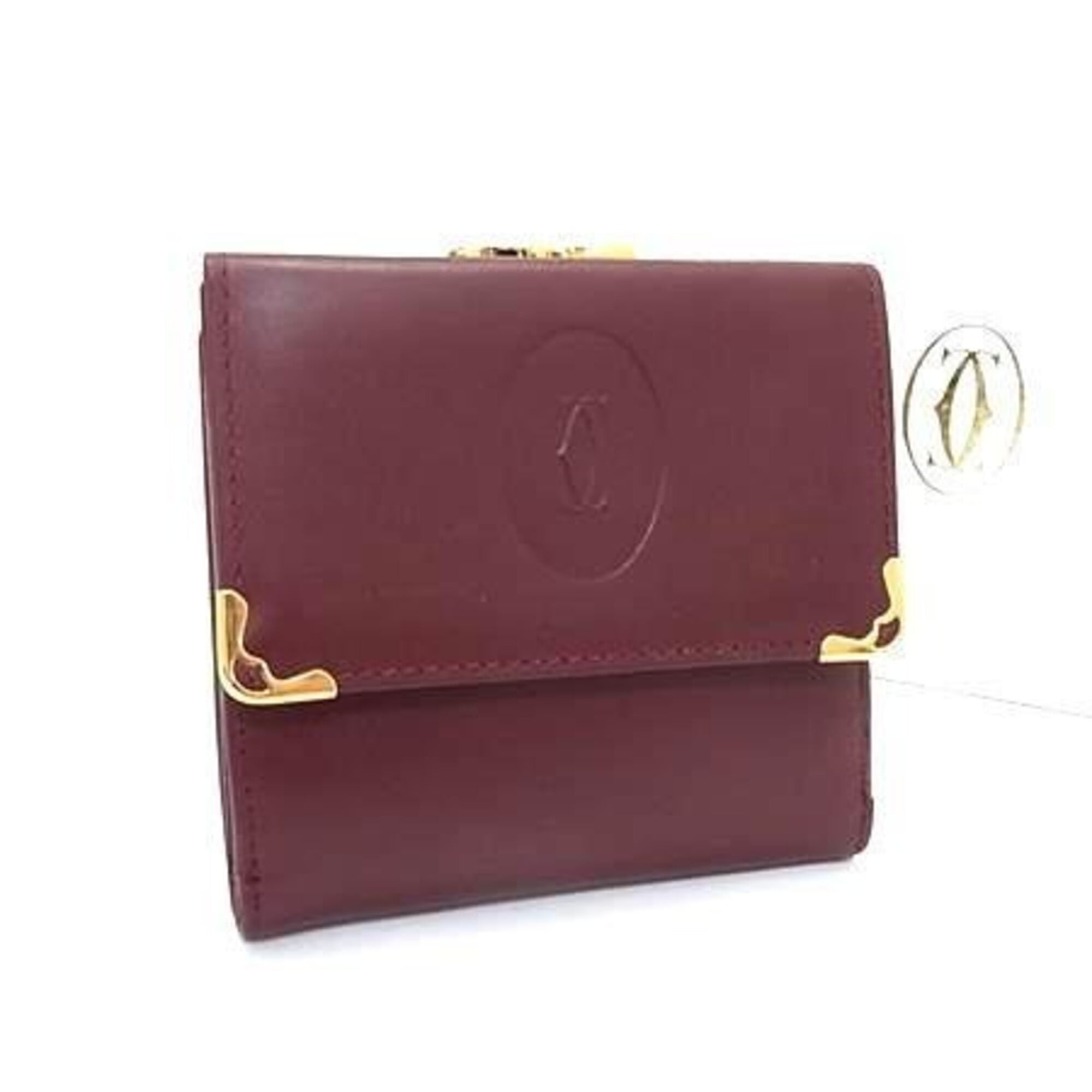 Cartier Bordeaux Leather Wallet (Tri-Fold) (Pre-Owned)