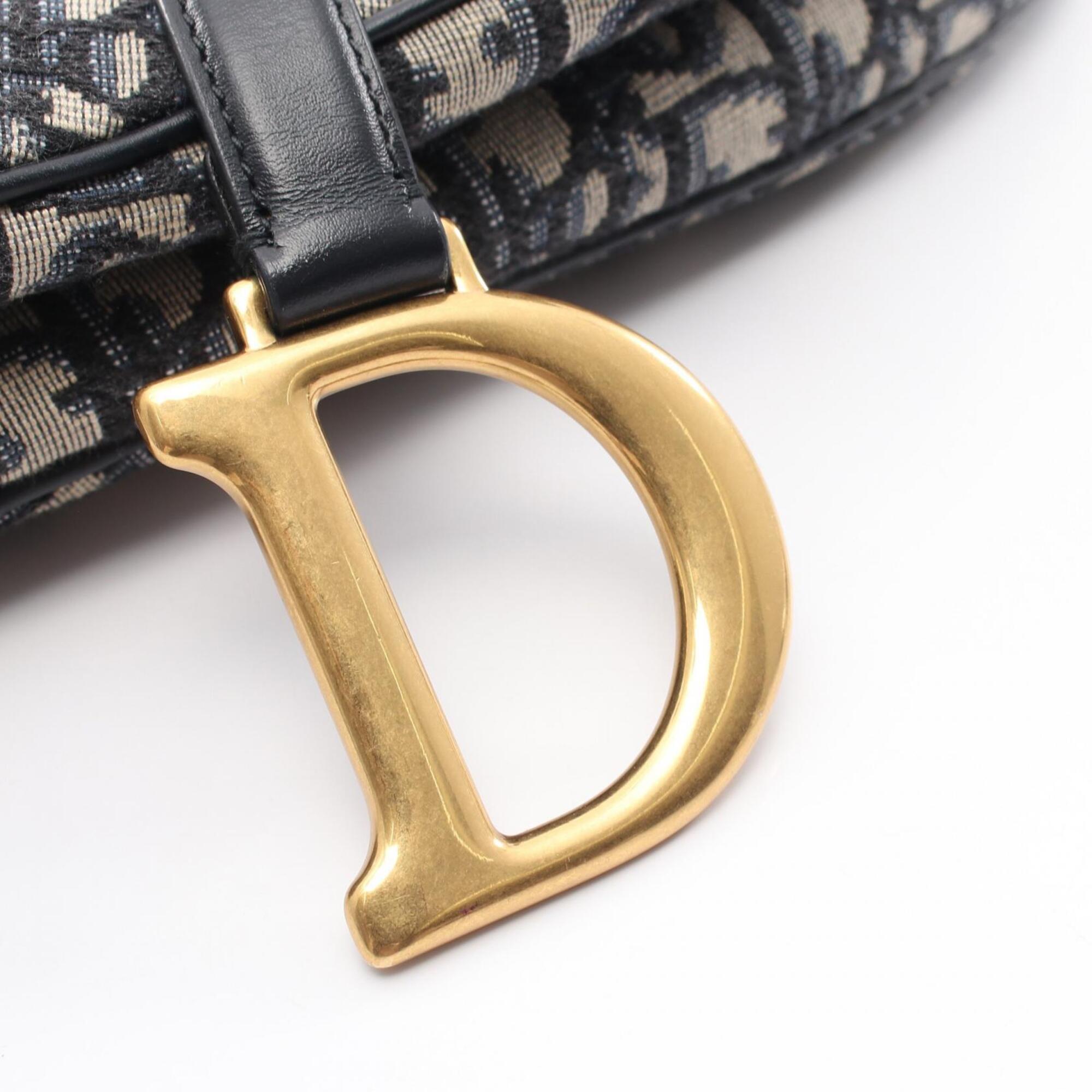 Christian Dior Beige Navy Canvas Leather Handbag Saddle Bag (Pre-Owned)