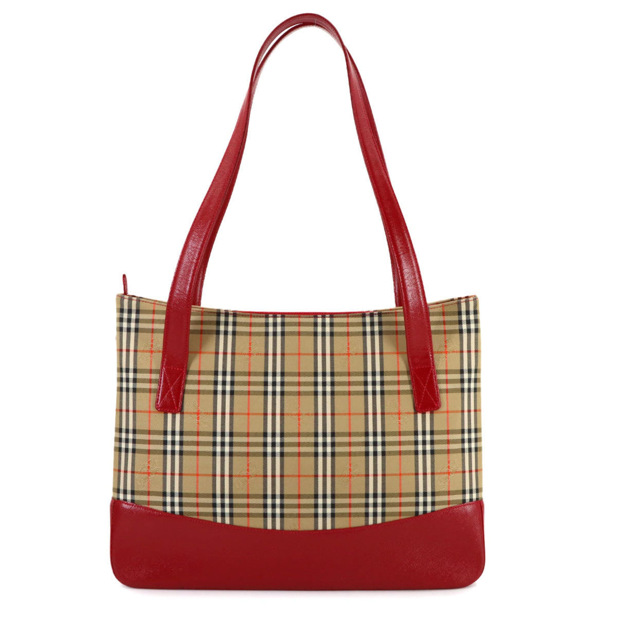 Burberry Brown Red Color Canvas Leather Handbag Tote Bag (Pre-Owned)