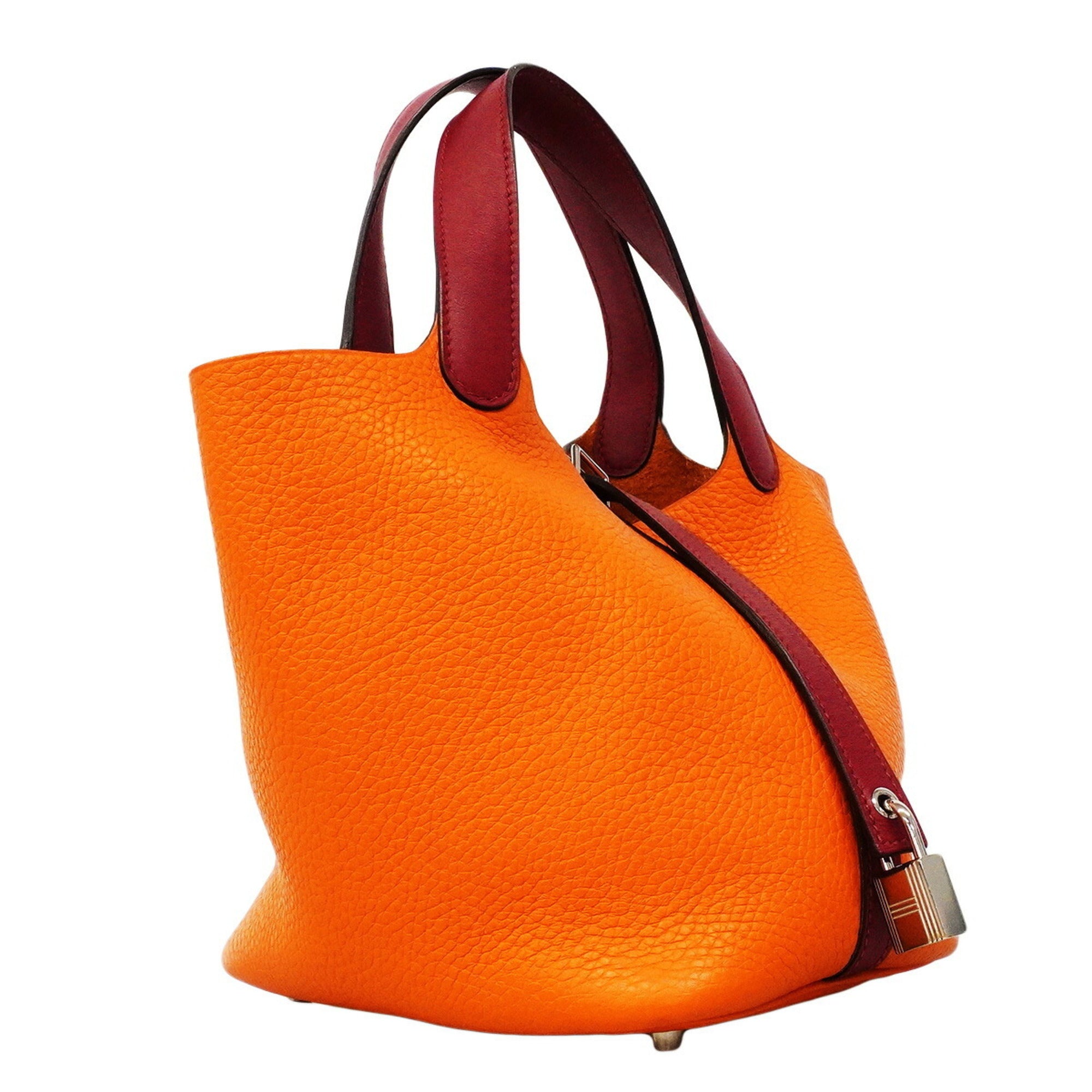 Hermes Orange Rouge Grenat Taurillon Clemence Leather Swift Leather Handbag (Pre-Owned)
