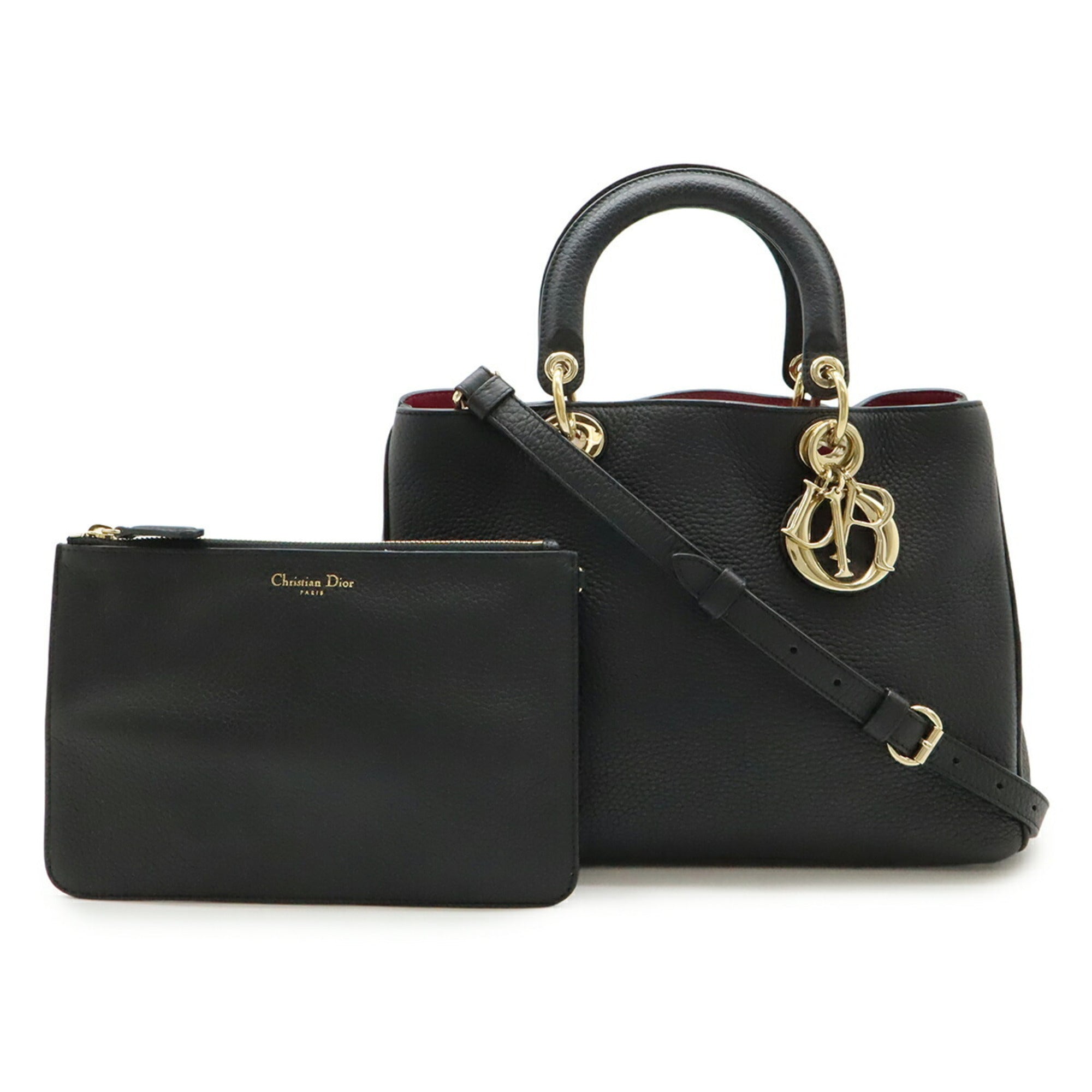 Christian Dior Black White Leather Handbag Pouch Shoulder Bag (Pre-Owned)