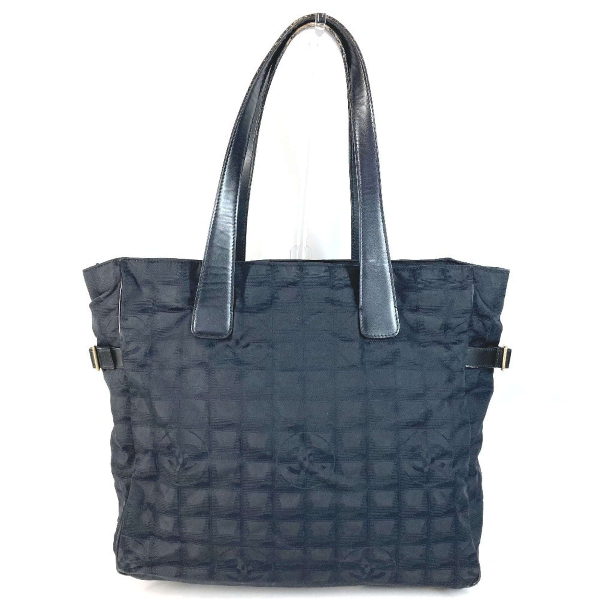Chanel Black Nylon Leather Shoulder Bag Tote Bag (Pre-Owned)