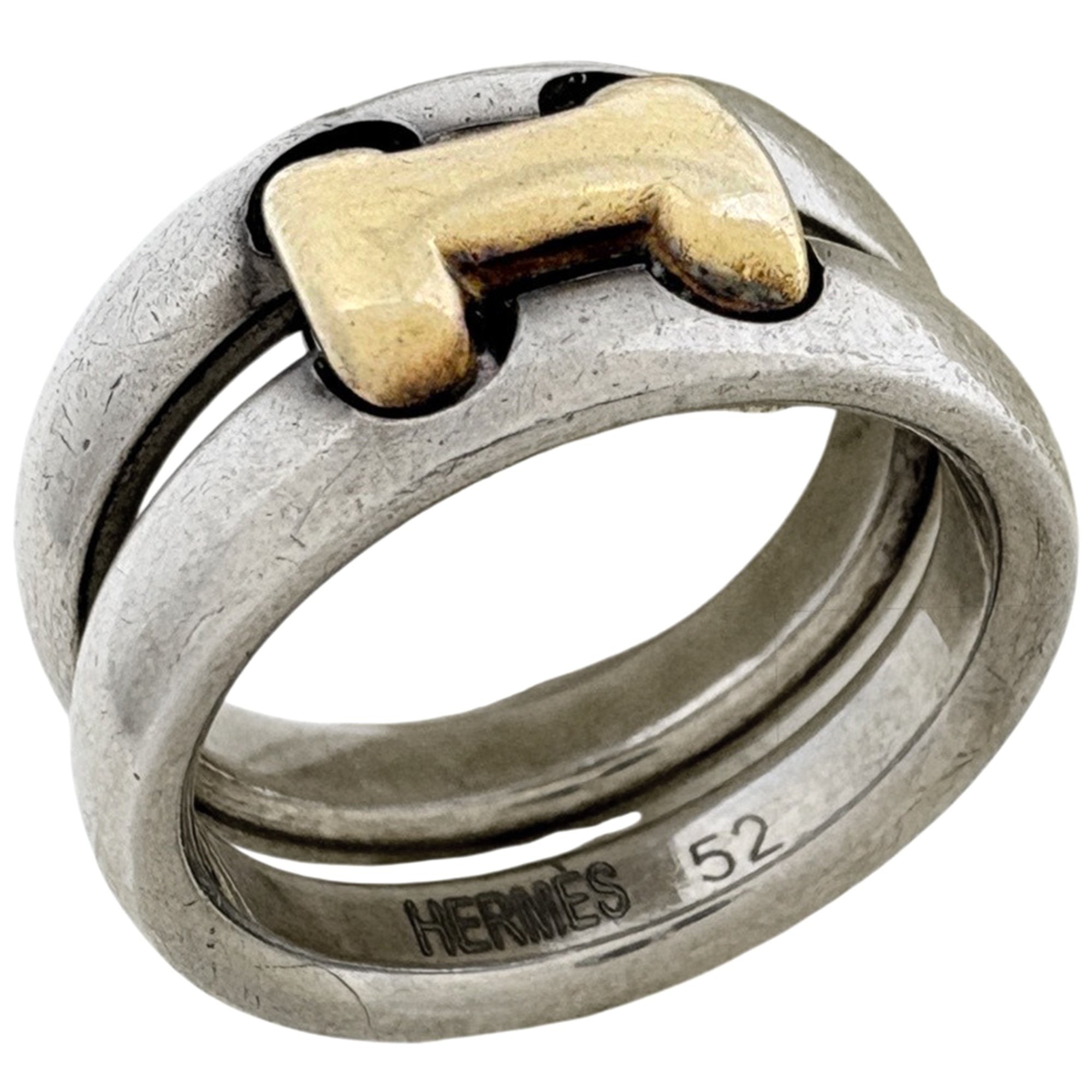 Hermes Gold Silver Gold Plating Metal Band Ring (Pre-Owned)