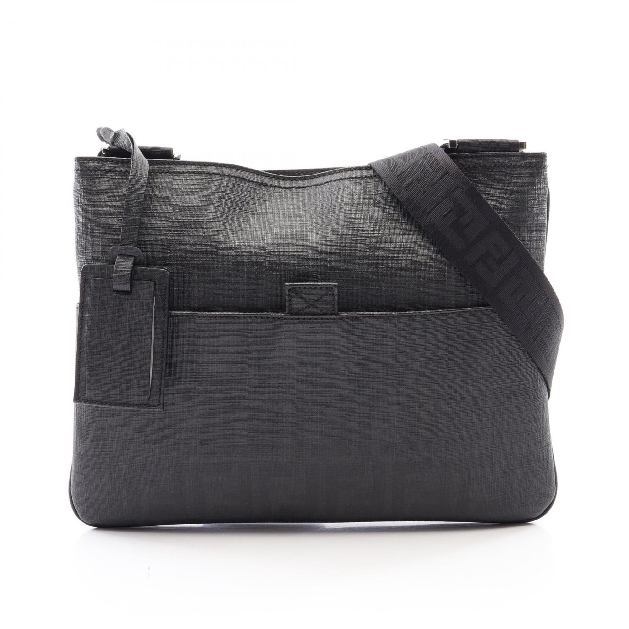 Fendi Zucca Black Coated Canvas Handbag Shoulder Bag (Pre-Owned)