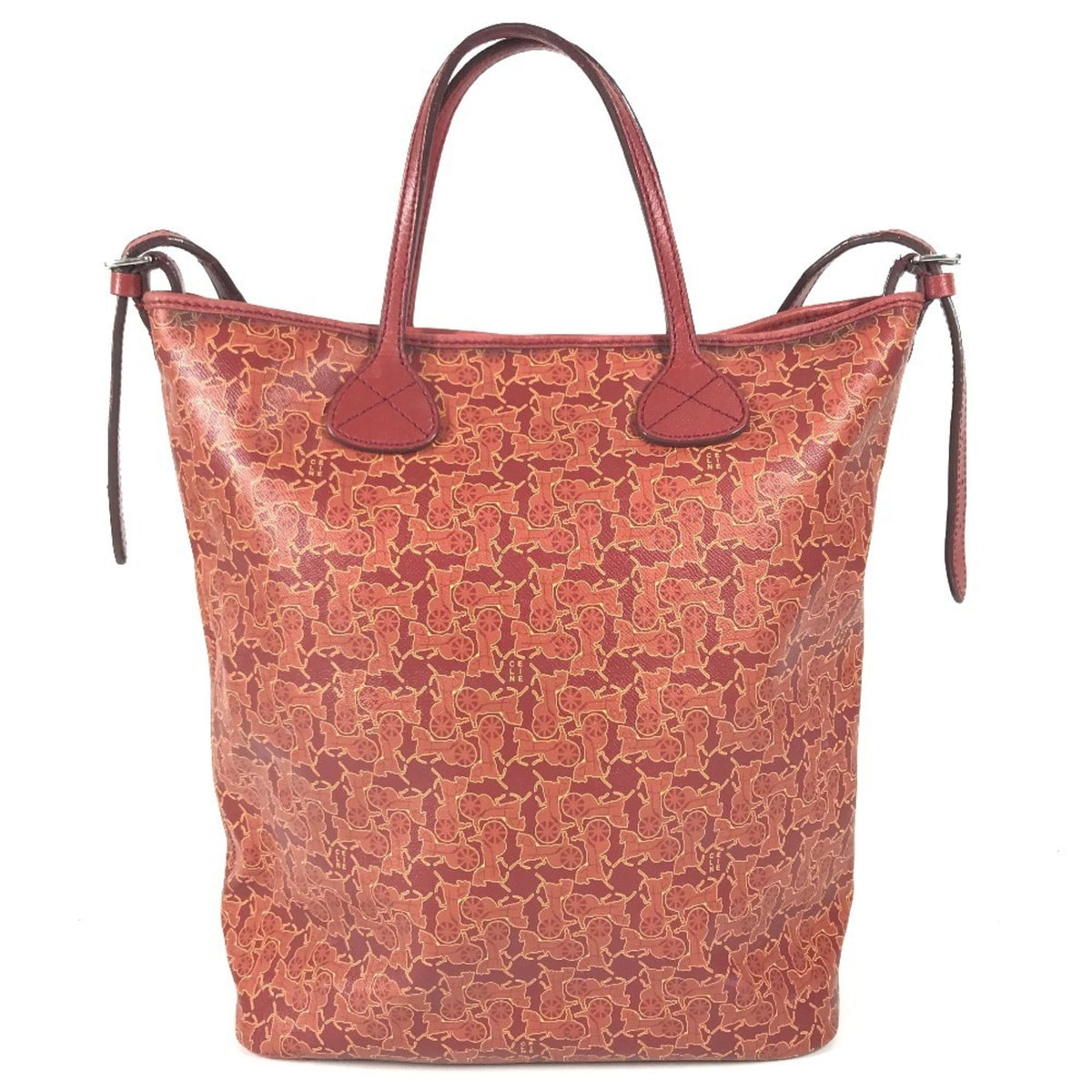 Celine Red Color Leather Coated Canvas Shoulder Bag Tote Bag (Pre-Owned)
